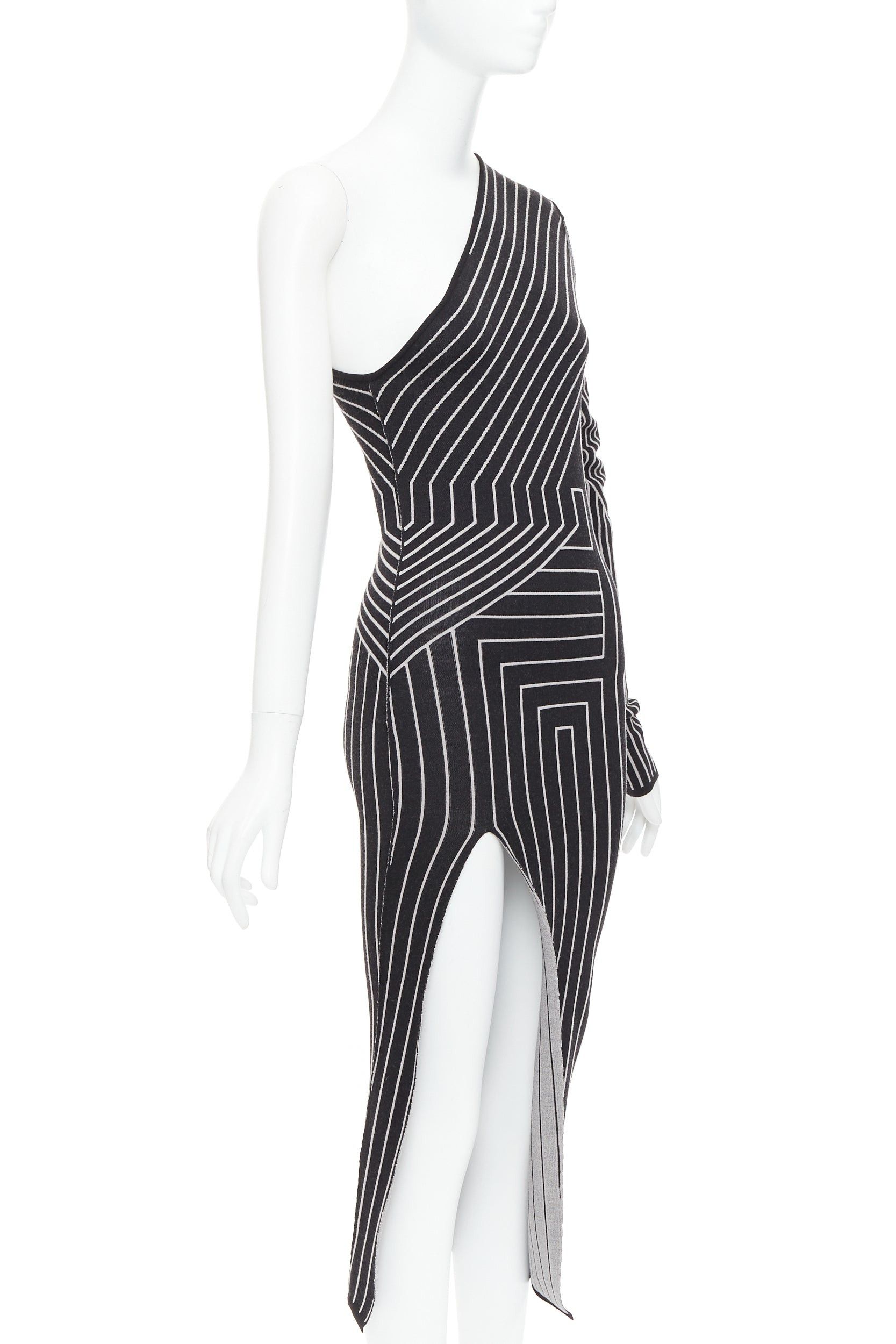 Rick Owens RICK OWENS 2020 Ziggy geometric graphic lines one shoulder high slit dress S Rosalia Size M / US 6-8 / IT 42-44 - 3 Thumbnail