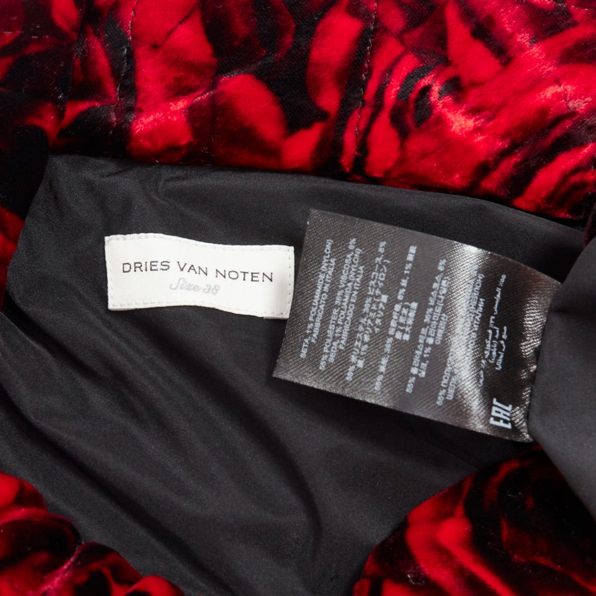 Dries Van Noten DRIES VAN NOTEN Runway Delta red rose print velvet quilted one shoulder dress FR38 M Size M / US 6-8 / IT 42-44 - 8 Thumbnail