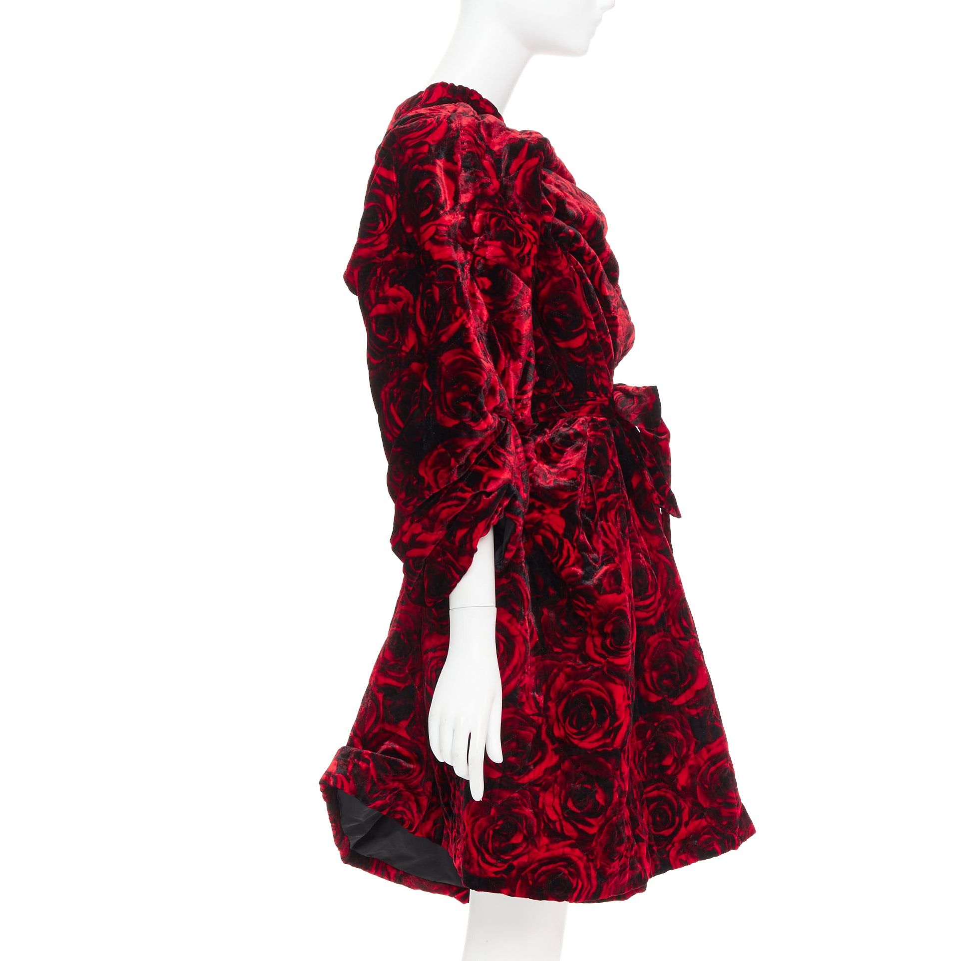 Dries Van Noten DRIES VAN NOTEN Runway Delta red rose print velvet quilted one shoulder dress FR38 M Size M / US 6-8 / IT 42-44 - 4 Thumbnail