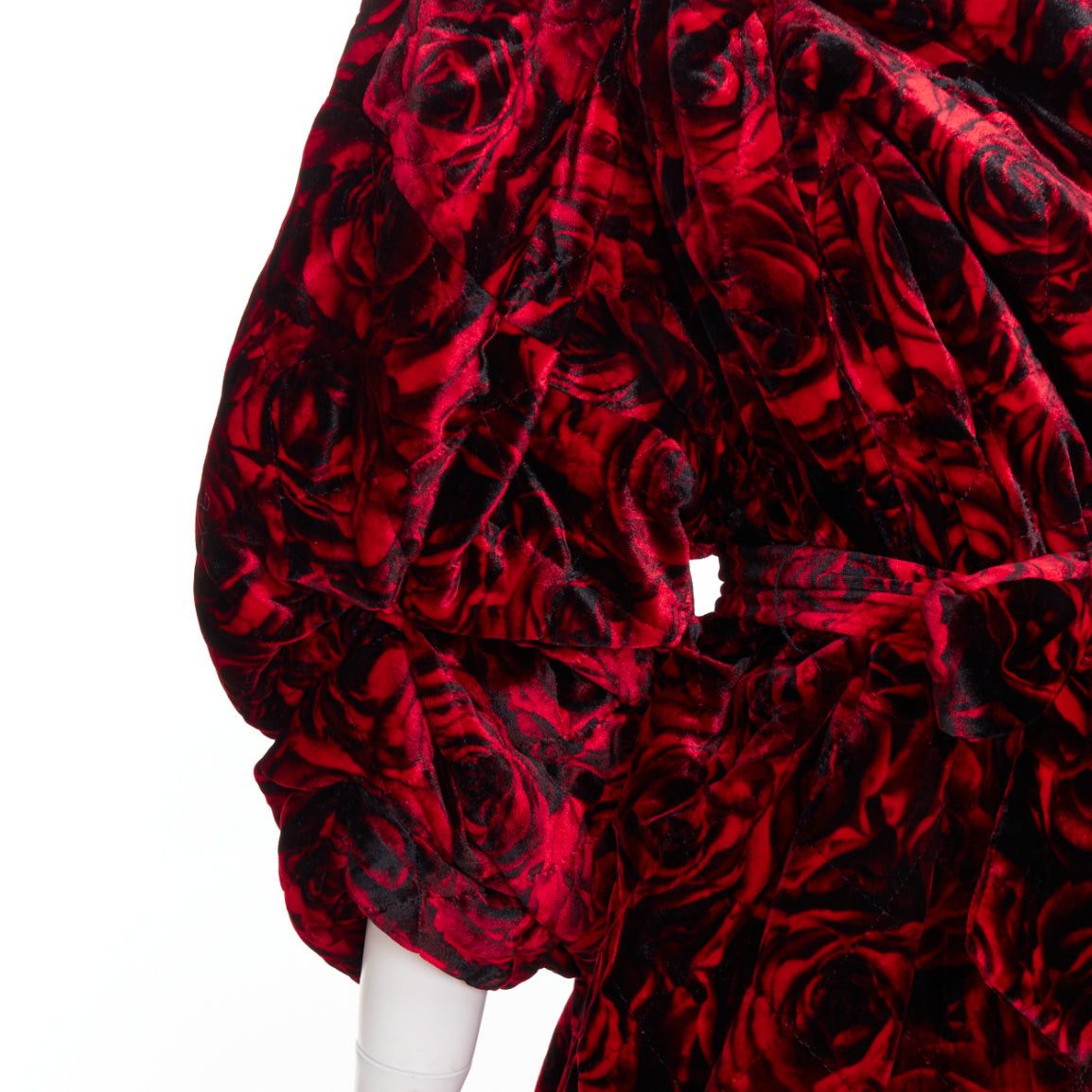 Dries Van Noten DRIES VAN NOTEN Runway Delta red rose print velvet quilted one shoulder dress FR38 M Size M / US 6-8 / IT 42-44 - 2 Thumbnail