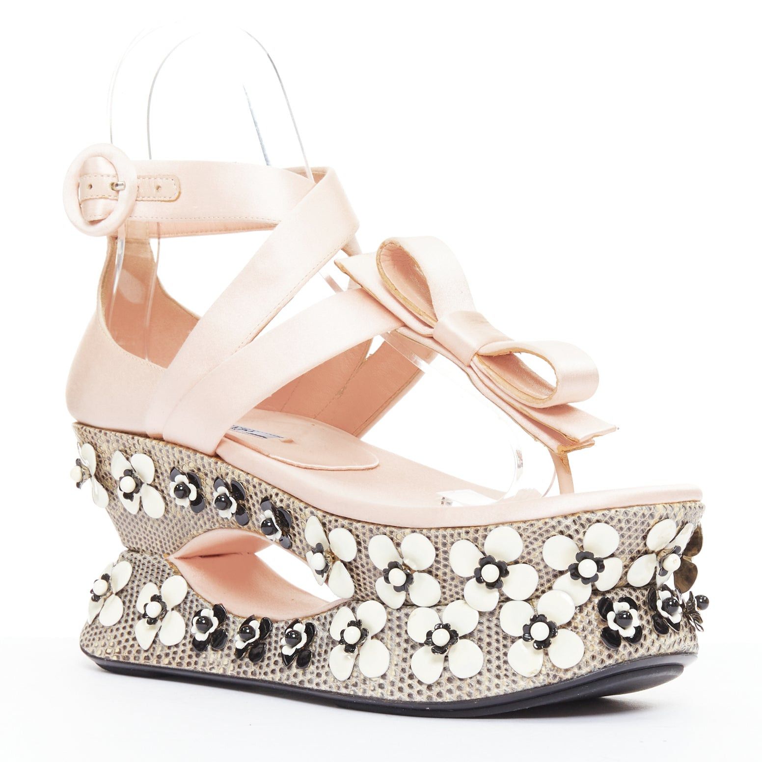 Prada rare PRADA 2013 Runway pink satin floral petal embellished Geisha platform EU36 Size US 6 / IT 36 - 2 Thumbnail