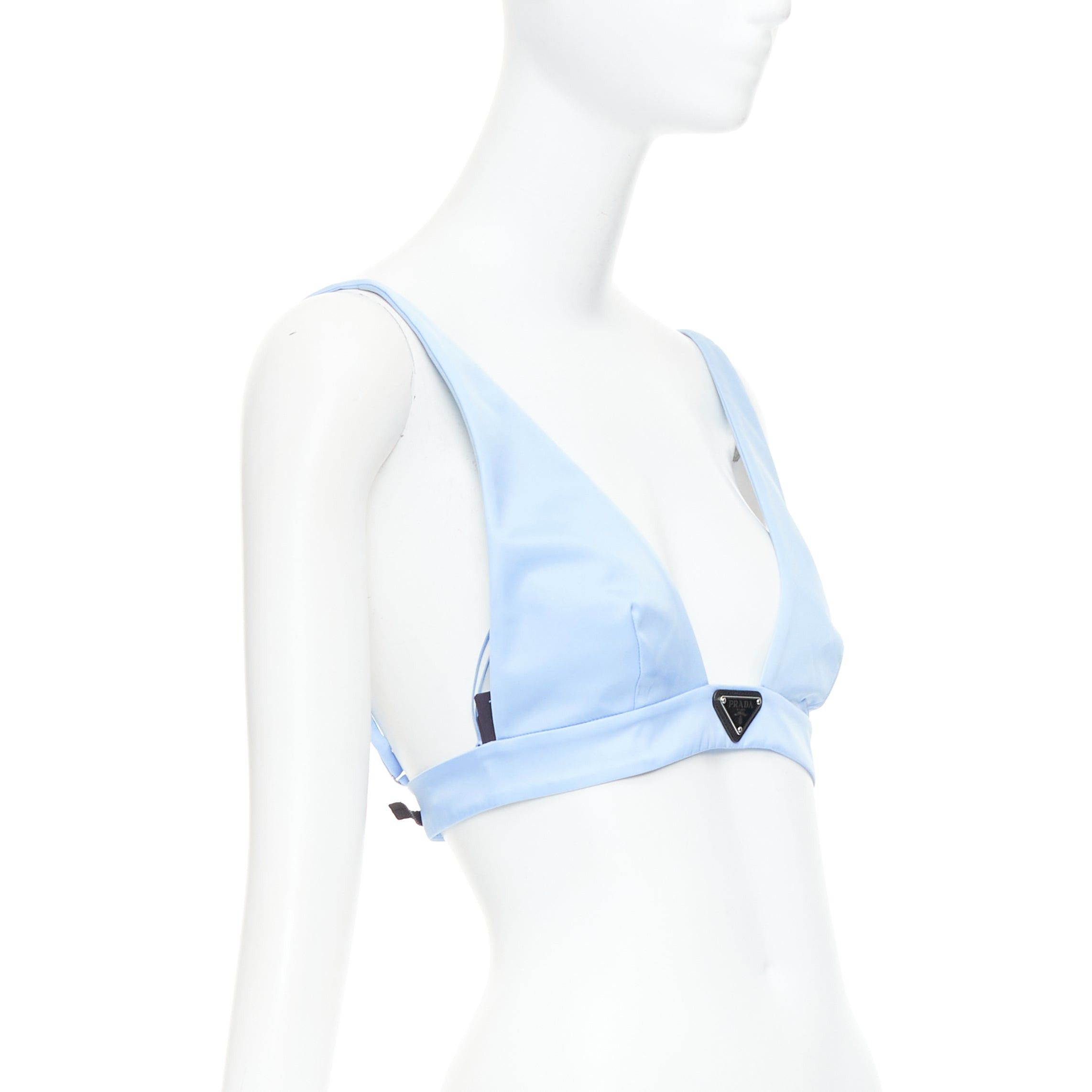 Prada PRADA Re-Nylon light blue triangle logo plunge crop top bustier bralette IT38 XS Size XS / US 0-2 / IT 36-38 - 3 Thumbnail
