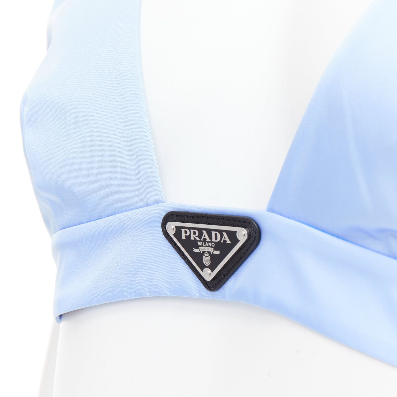 Prada PRADA Re-Nylon light blue triangle logo plunge crop top bustier bralette IT38 XS Size XS / US 0-2 / IT 36-38 - 7 Thumbnail