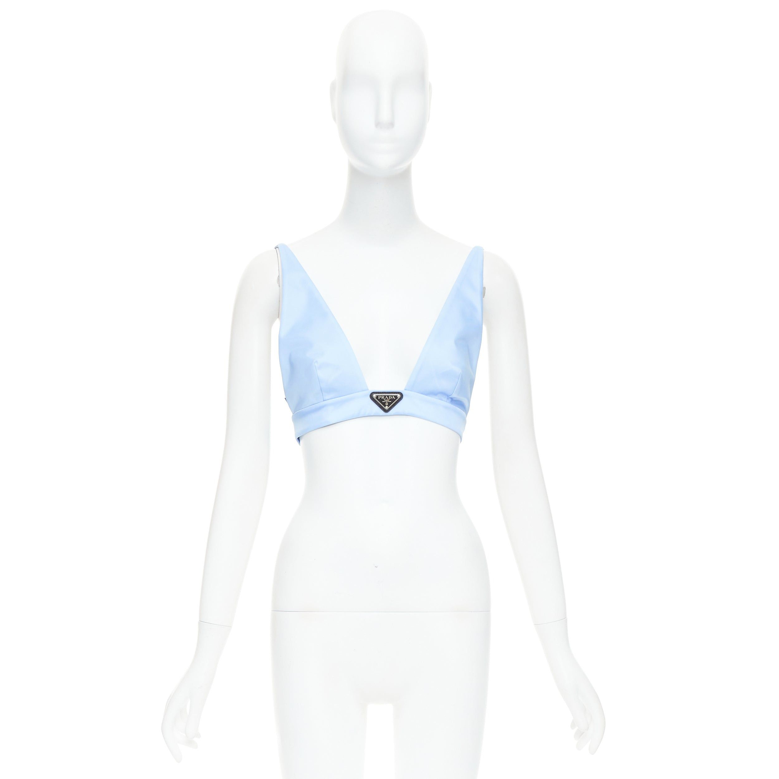 Prada PRADA Re-Nylon light blue triangle logo plunge crop top bustier bralette IT38 XS Size XS / US 0-2 / IT 36-38 - 9 Thumbnail