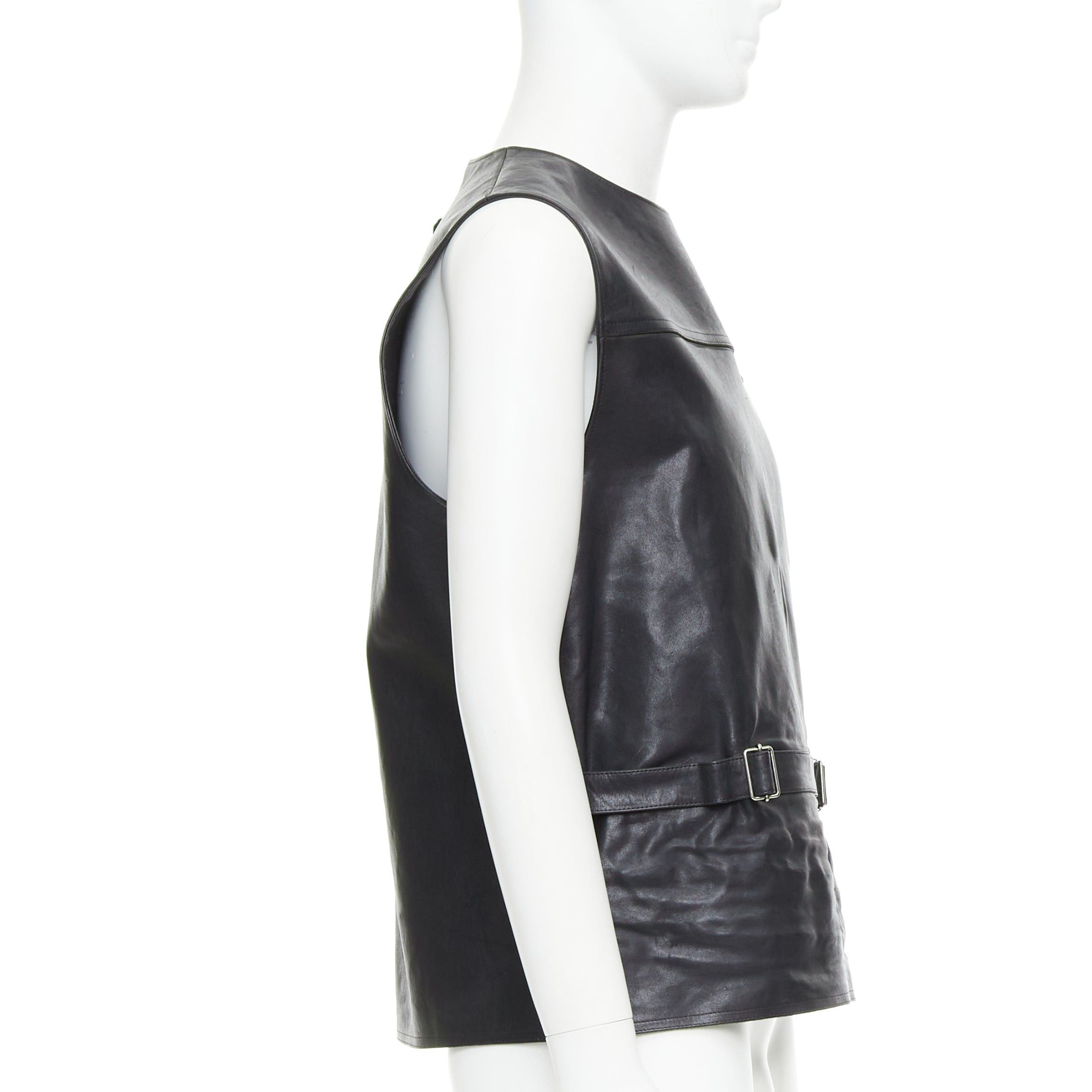 Prada rare PRADA 2023 Runway Raf Simons Vitello black calfskin leather buckle vest IT48 M Size US M / EU 48-50 / 2 - 4 Thumbnail
