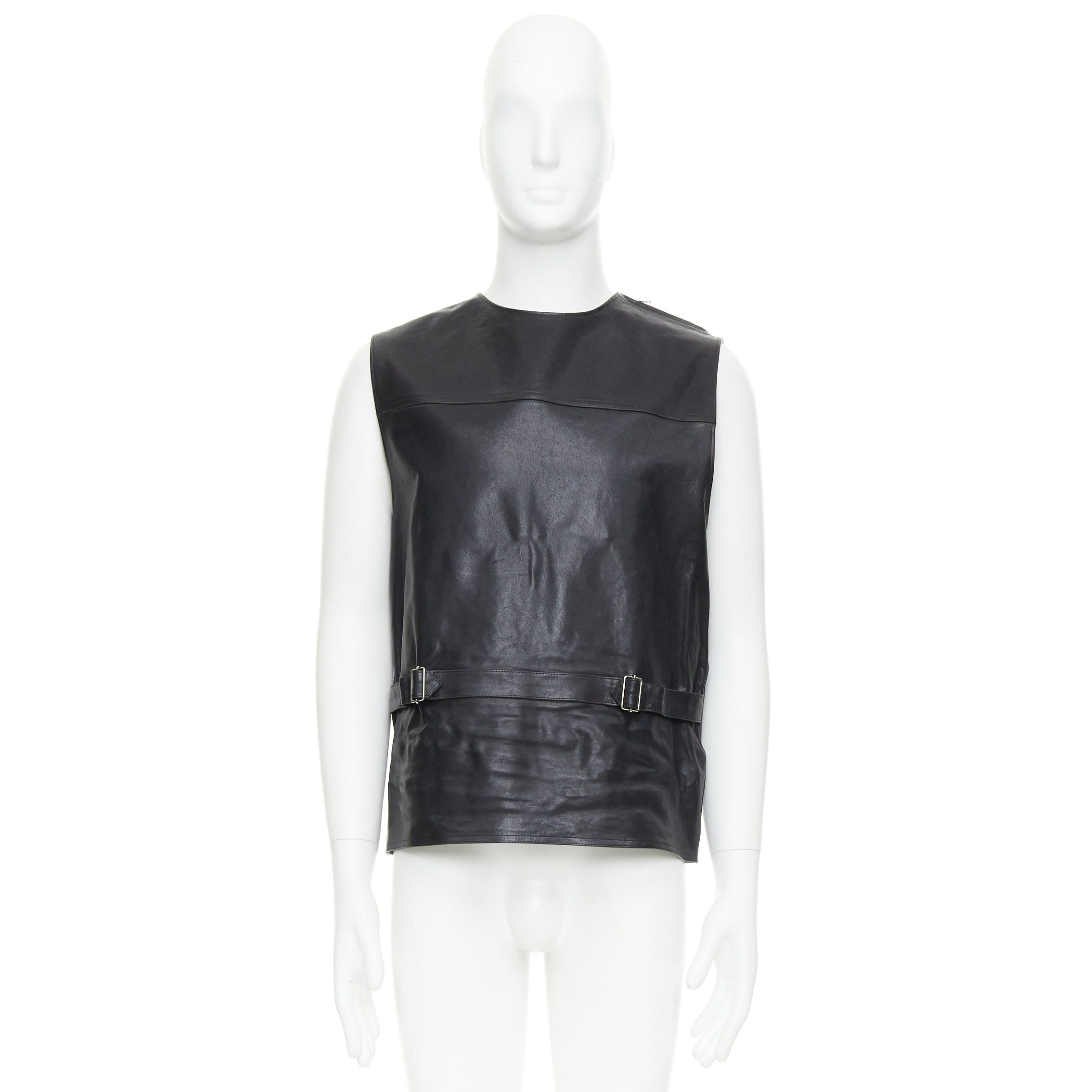 Prada rare PRADA 2023 Runway Raf Simons Vitello black calfskin leather buckle vest IT48 M Size US M / EU 48-50 / 2 - 9 Thumbnail