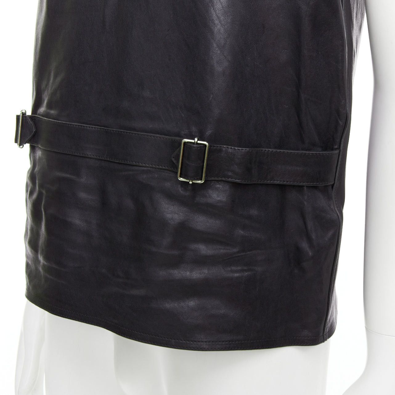 Prada rare PRADA 2023 Runway Raf Simons Vitello black calfskin leather buckle vest IT48 M Size US M / EU 48-50 / 2 - 7 Thumbnail