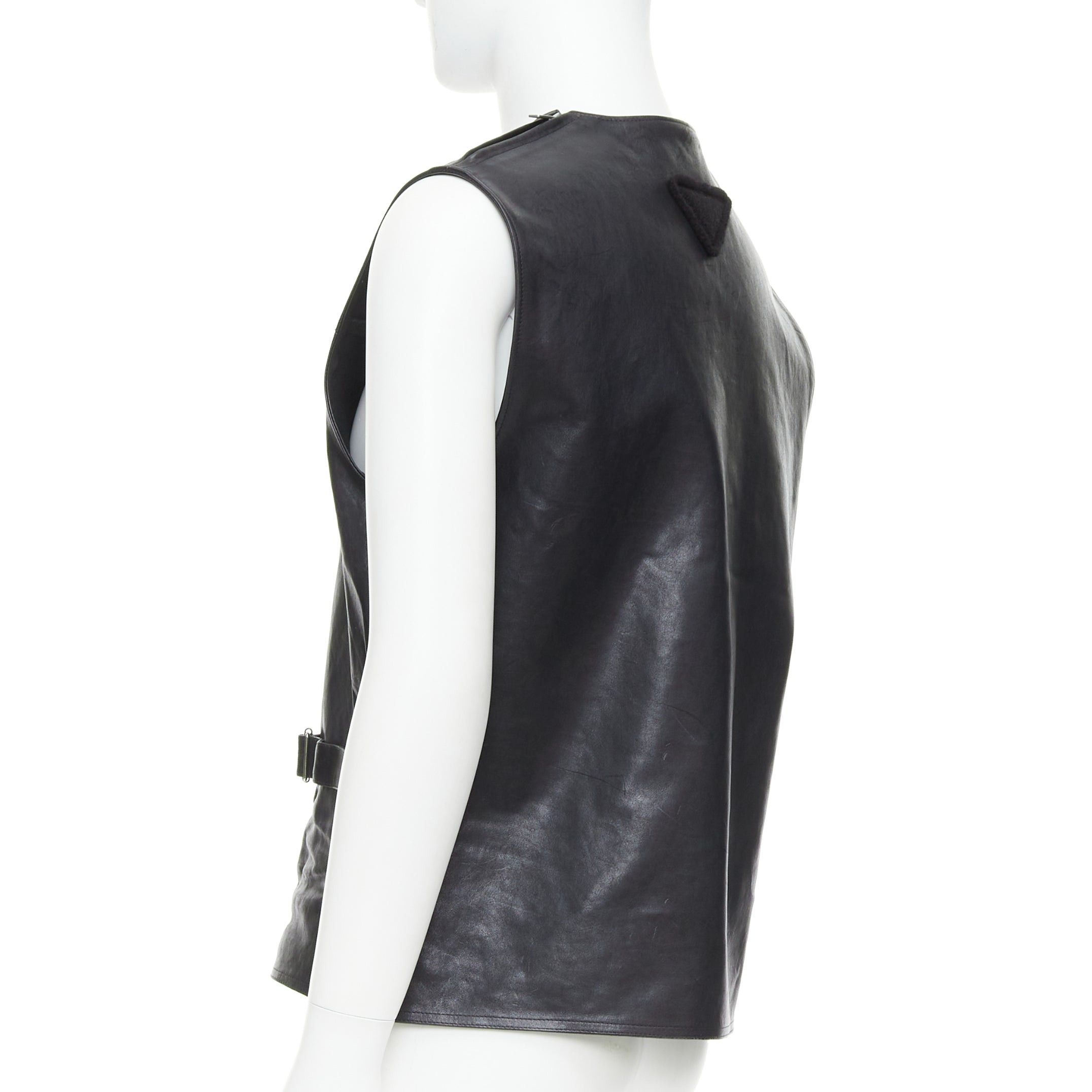 Prada rare PRADA 2023 Runway Raf Simons Vitello black calfskin leather buckle vest IT48 M Size US M / EU 48-50 / 2 - 6 Thumbnail