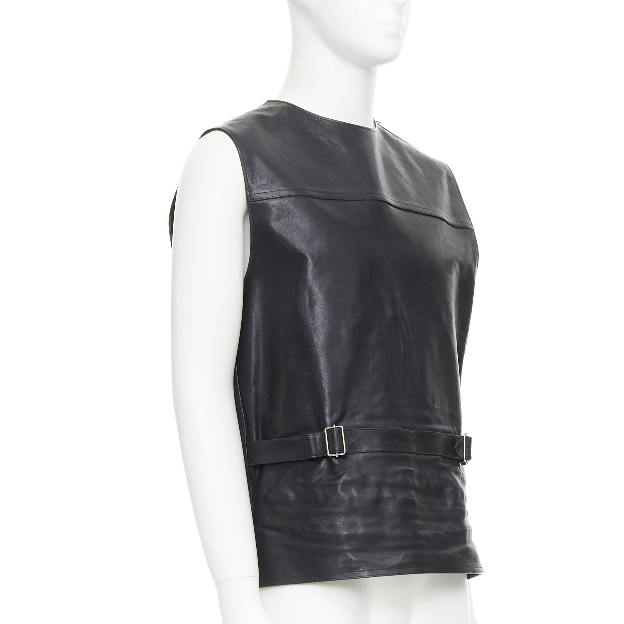 Prada rare PRADA 2023 Runway Raf Simons Vitello black calfskin leather buckle vest IT48 M Size US M / EU 48-50 / 2 - 3 Thumbnail