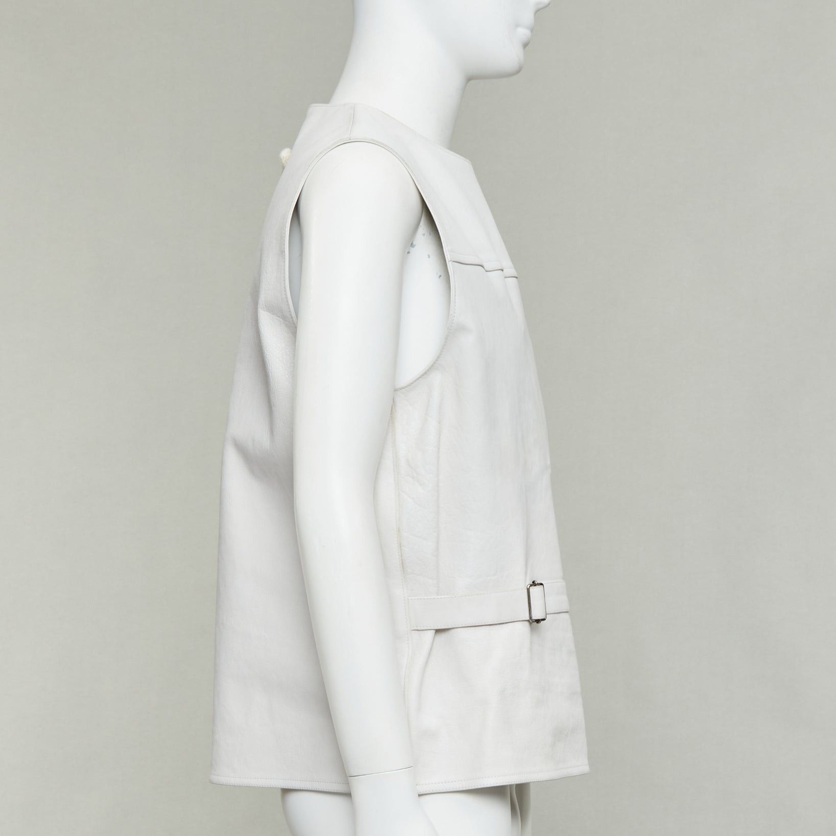 Prada rare PRADA 2023 Runway Raf Simons Vitello white calfskin leather buckle vest IT50 L Size US L / EU 52-54 / 3 - 4 Thumbnail