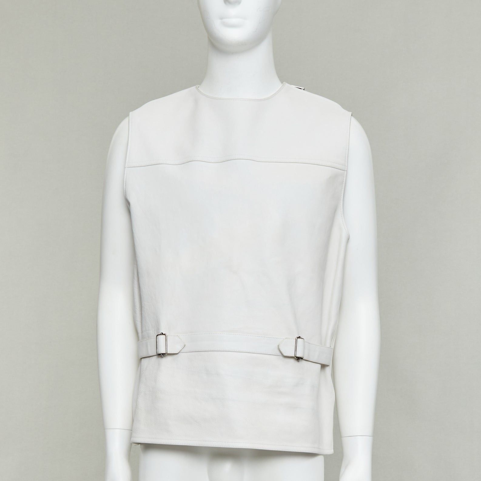 Prada rare PRADA 2023 Runway Raf Simons Vitello white calfskin leather buckle vest IT50 L Size US L / EU 52-54 / 3 - 3 Thumbnail