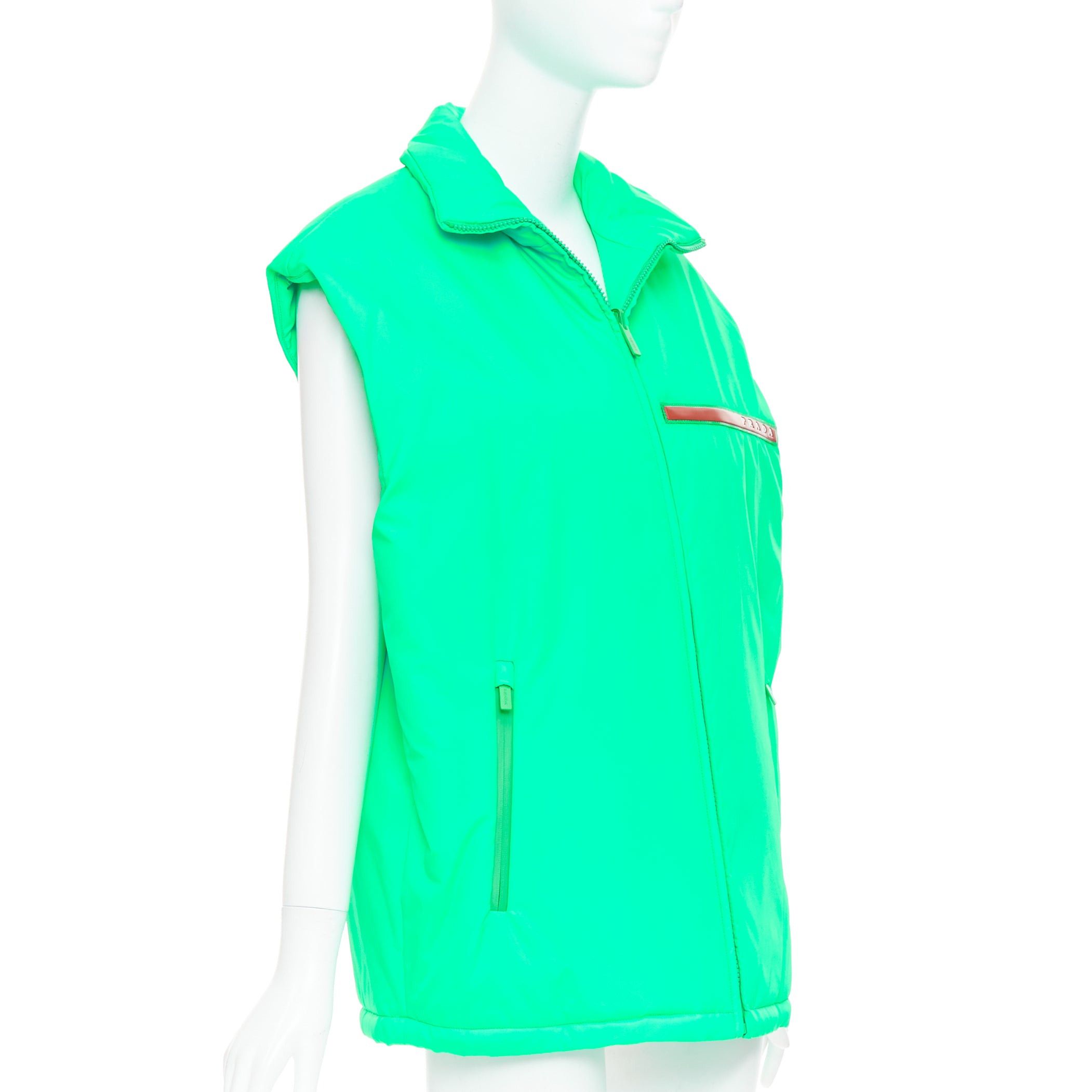 Prada PRADA 2018 Linea Rossa Primaloft neon green nylon red logo puffer vest S Size M / US 6-8 / IT 42-44 - 4 Thumbnail