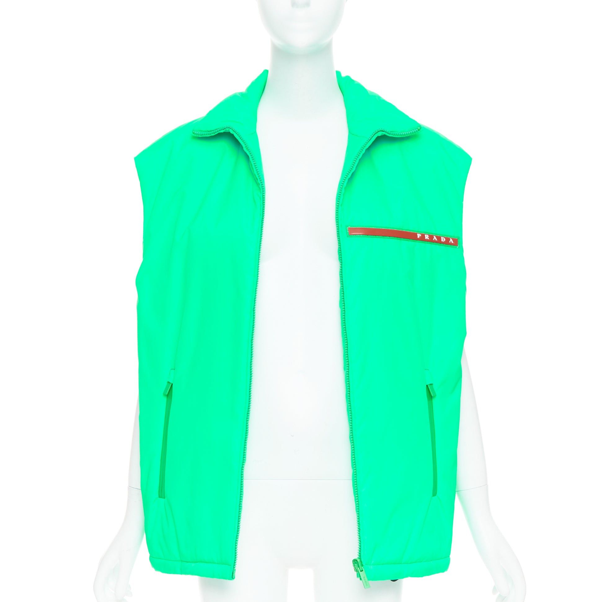 Prada PRADA 2018 Linea Rossa Primaloft neon green nylon red logo puffer vest S Size M / US 6-8 / IT 42-44 - 3 Thumbnail
