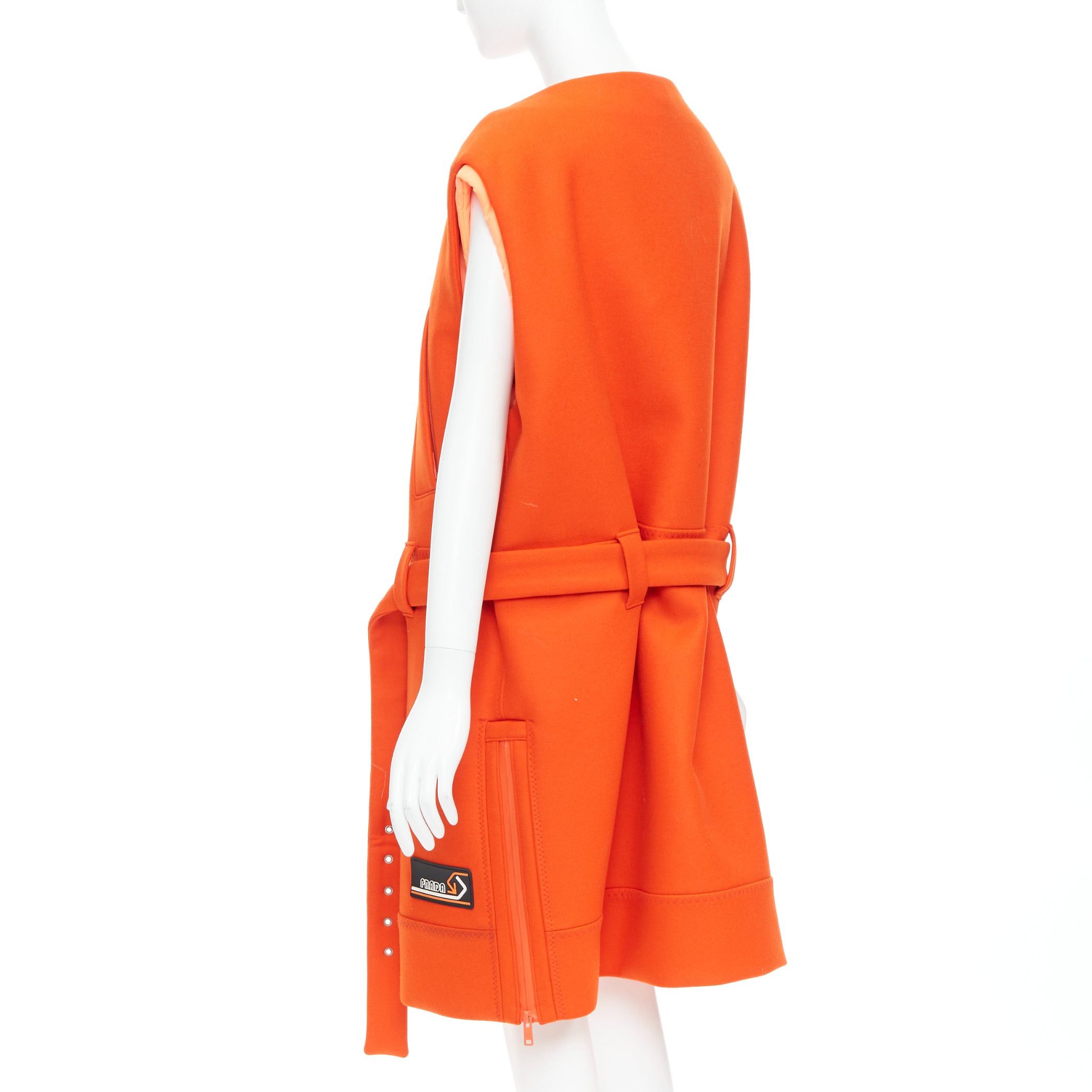 Prada rare PRADA 2018 Runway orange virgin wool belted puffer lined long vest IT38 XS Size XS / US 0-2 / IT 36-38 - 7 Thumbnail