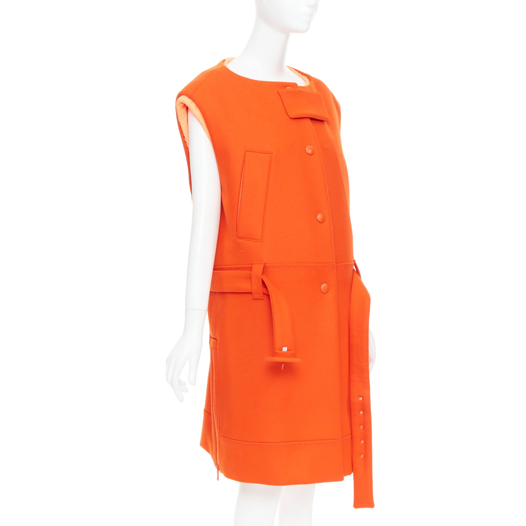 Prada rare PRADA 2018 Runway orange virgin wool belted puffer lined long vest IT38 XS Size XS / US 0-2 / IT 36-38 - 4 Thumbnail