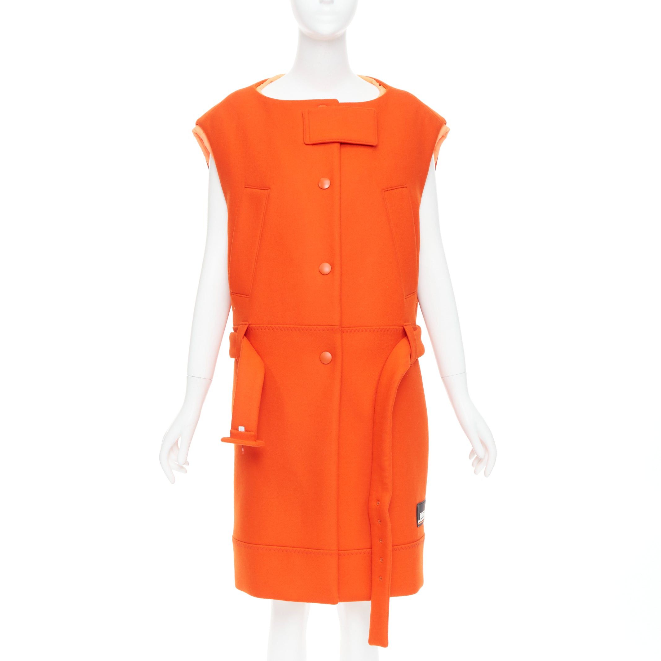 Prada rare PRADA 2018 Runway orange virgin wool belted puffer lined long vest IT38 XS Size XS / US 0-2 / IT 36-38 - 3 Thumbnail