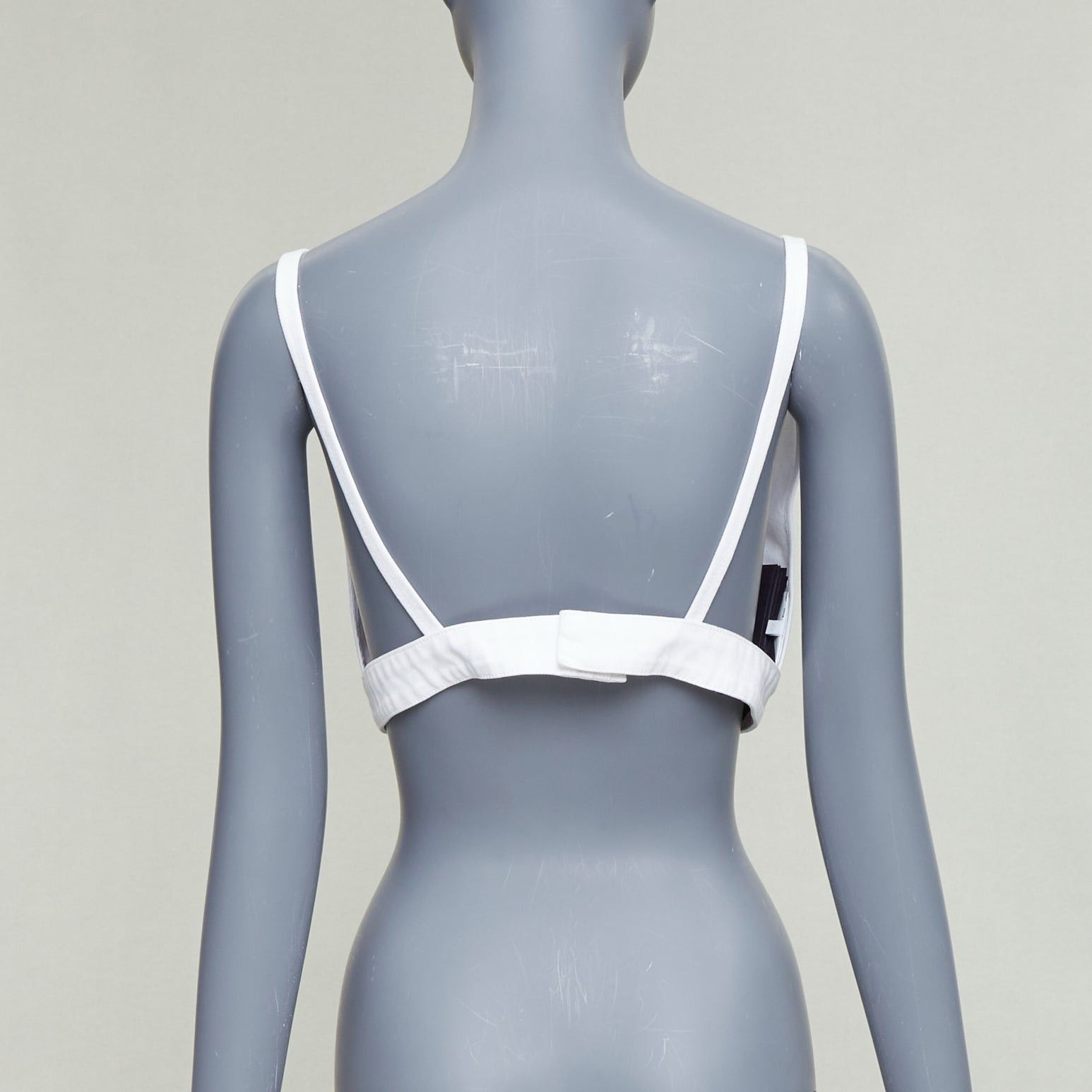 Prada PRADA 2022 white distressed denim triangle logo plunge bralette crop top IT42 M Size M / US 6-8 / IT 42-44 - 5 Thumbnail