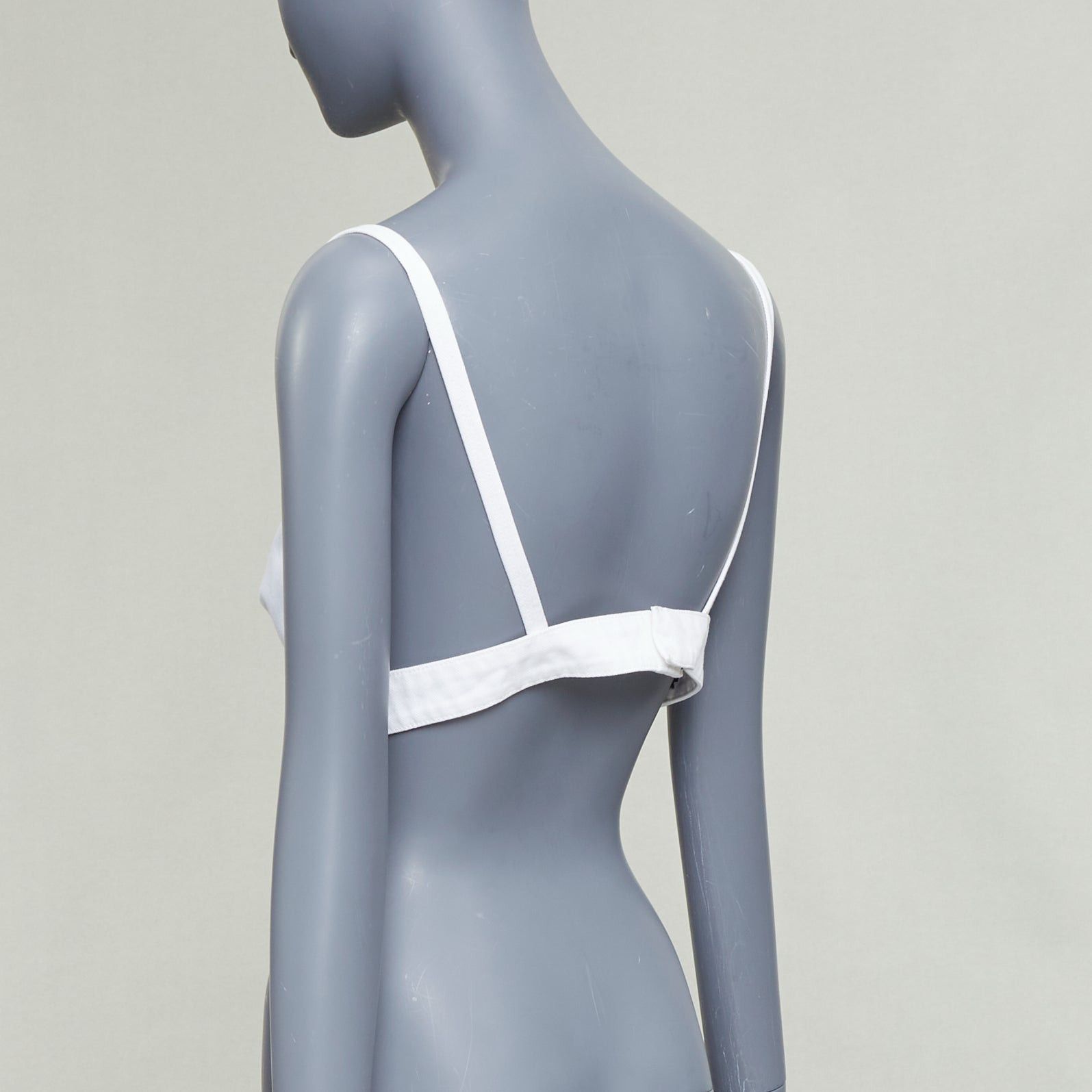 Prada PRADA 2022 white distressed denim triangle logo plunge bralette crop top IT42 M Size M / US 6-8 / IT 42-44 - 6 Thumbnail