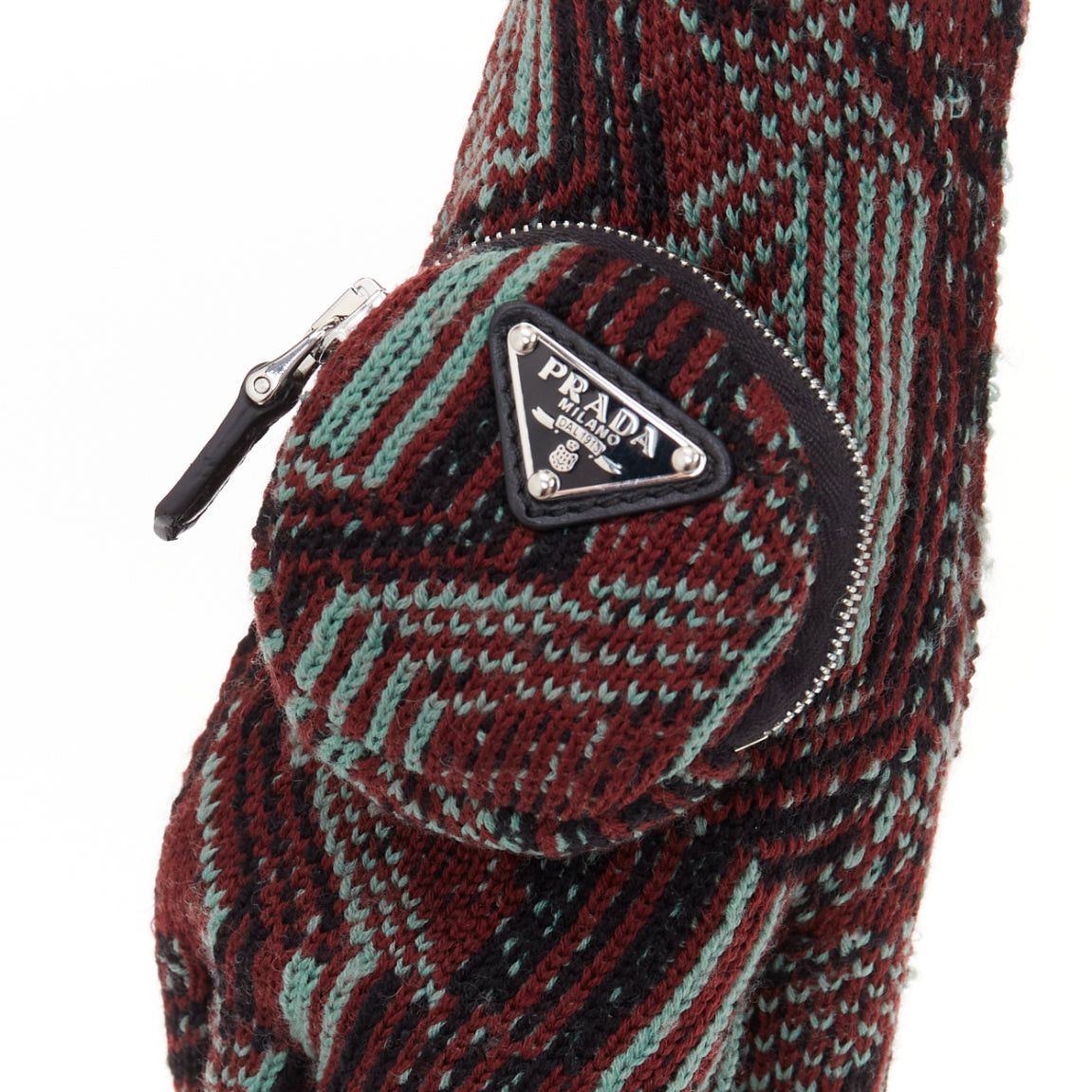 Prada PRADA 2021 Raf Simons Runway green red wool knit triangle pocket long gloves M Size ONE SIZE - 2 Thumbnail