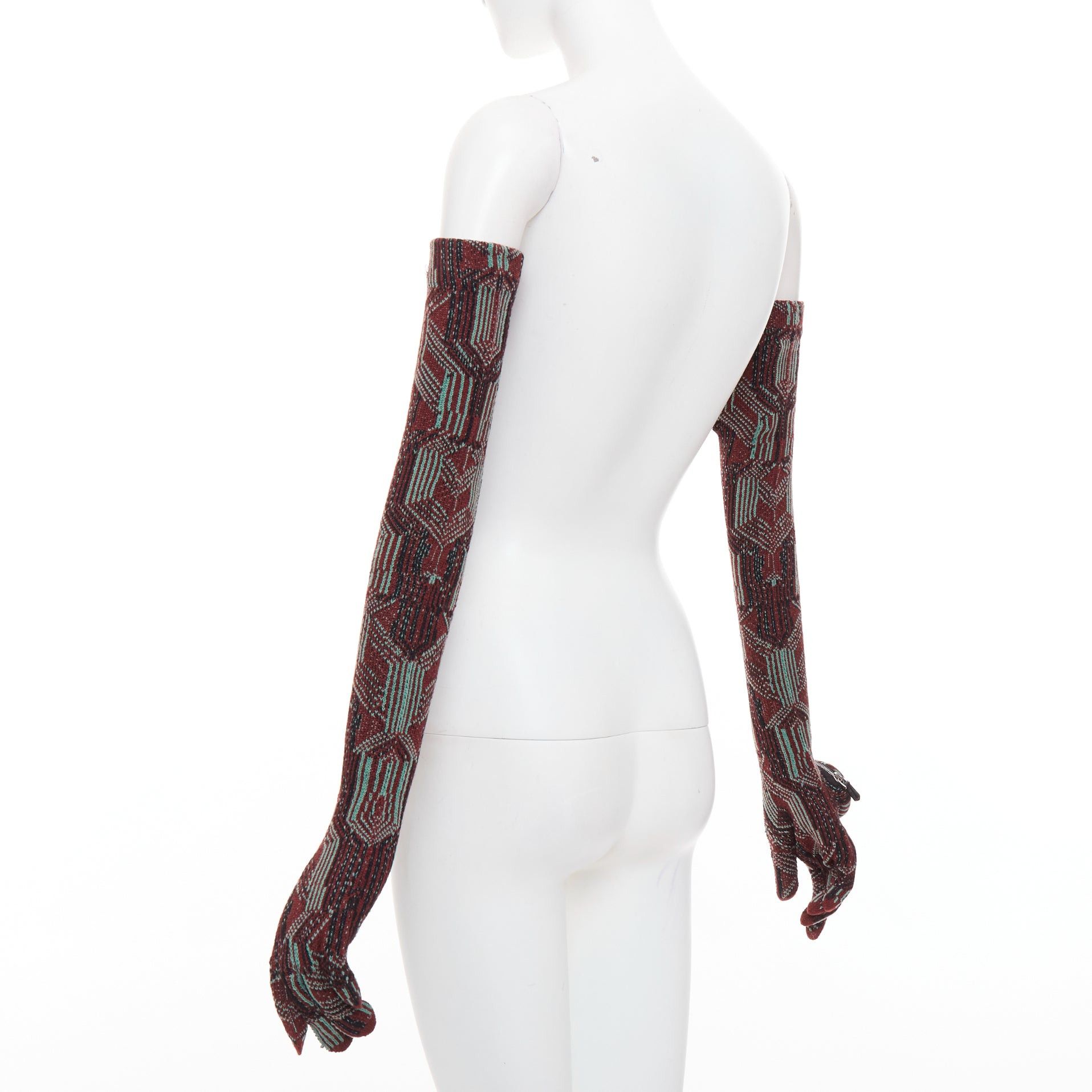 Prada PRADA 2021 Raf Simons Runway green red wool knit triangle pocket long gloves M Size ONE SIZE - 6 Thumbnail