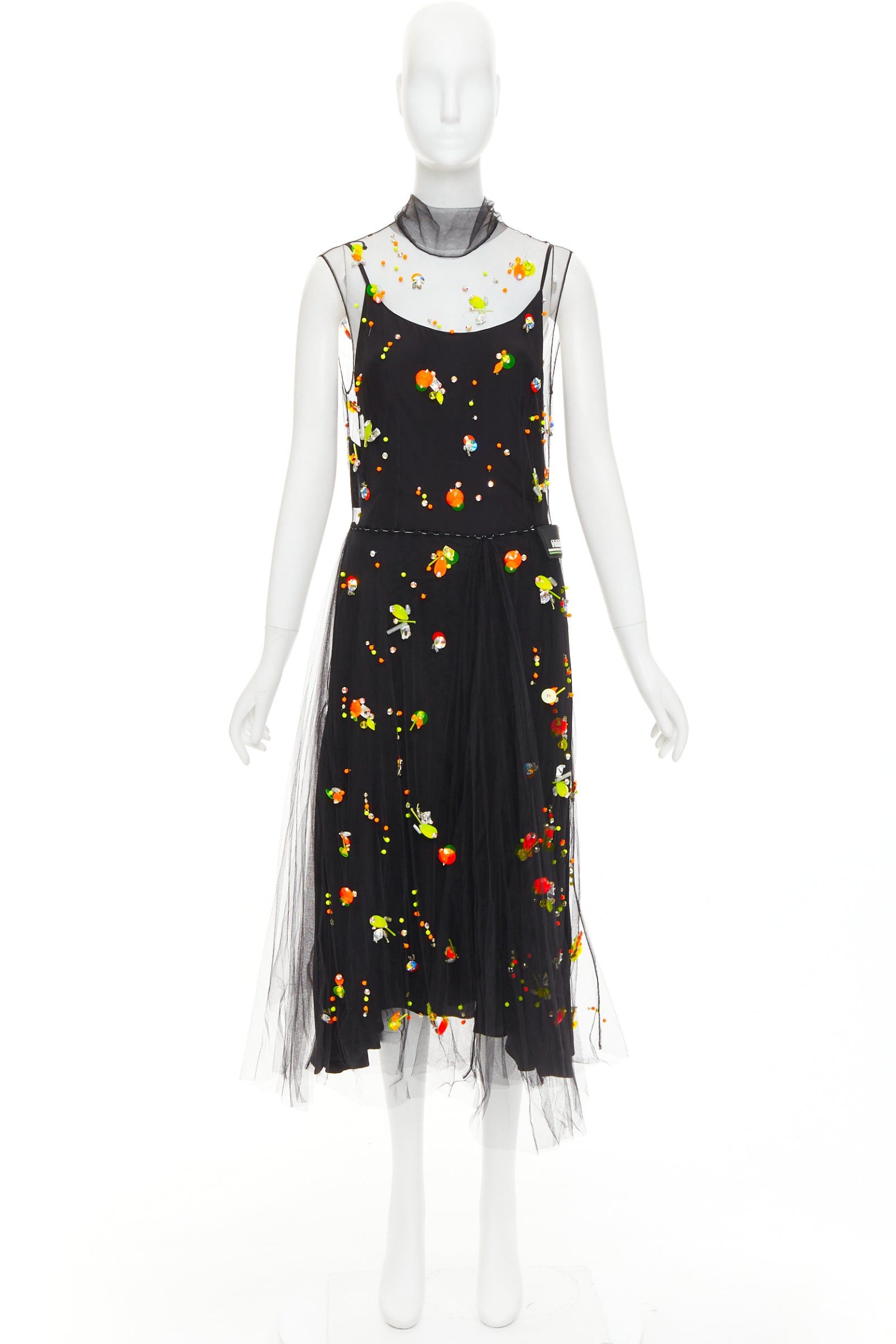 Prada rare PRADA 2018 Runway Abito multi neon yellow orange black tulle sporty logo dress IT42 M Size M / US 6-8 / IT 42-44 - 9 Thumbnail