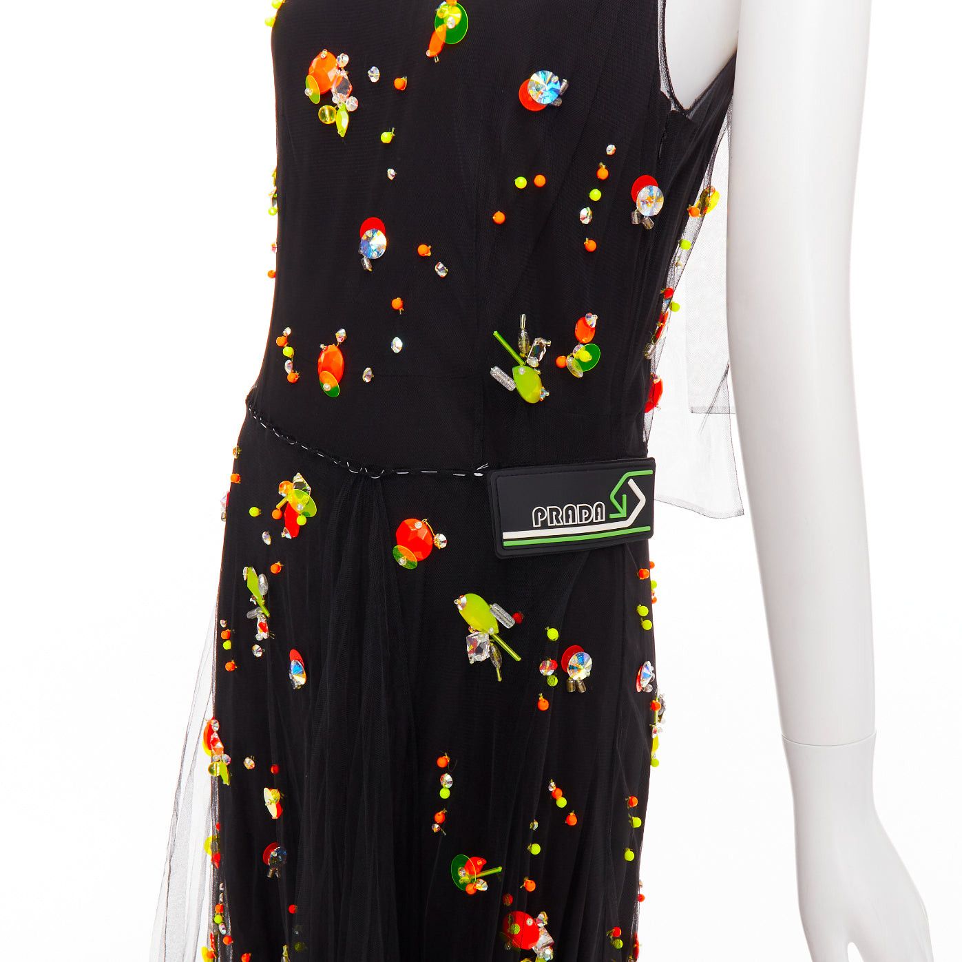 Prada rare PRADA 2018 Runway Abito multi neon yellow orange black tulle sporty logo dress IT42 M Size M / US 6-8 / IT 42-44 - 2 Thumbnail