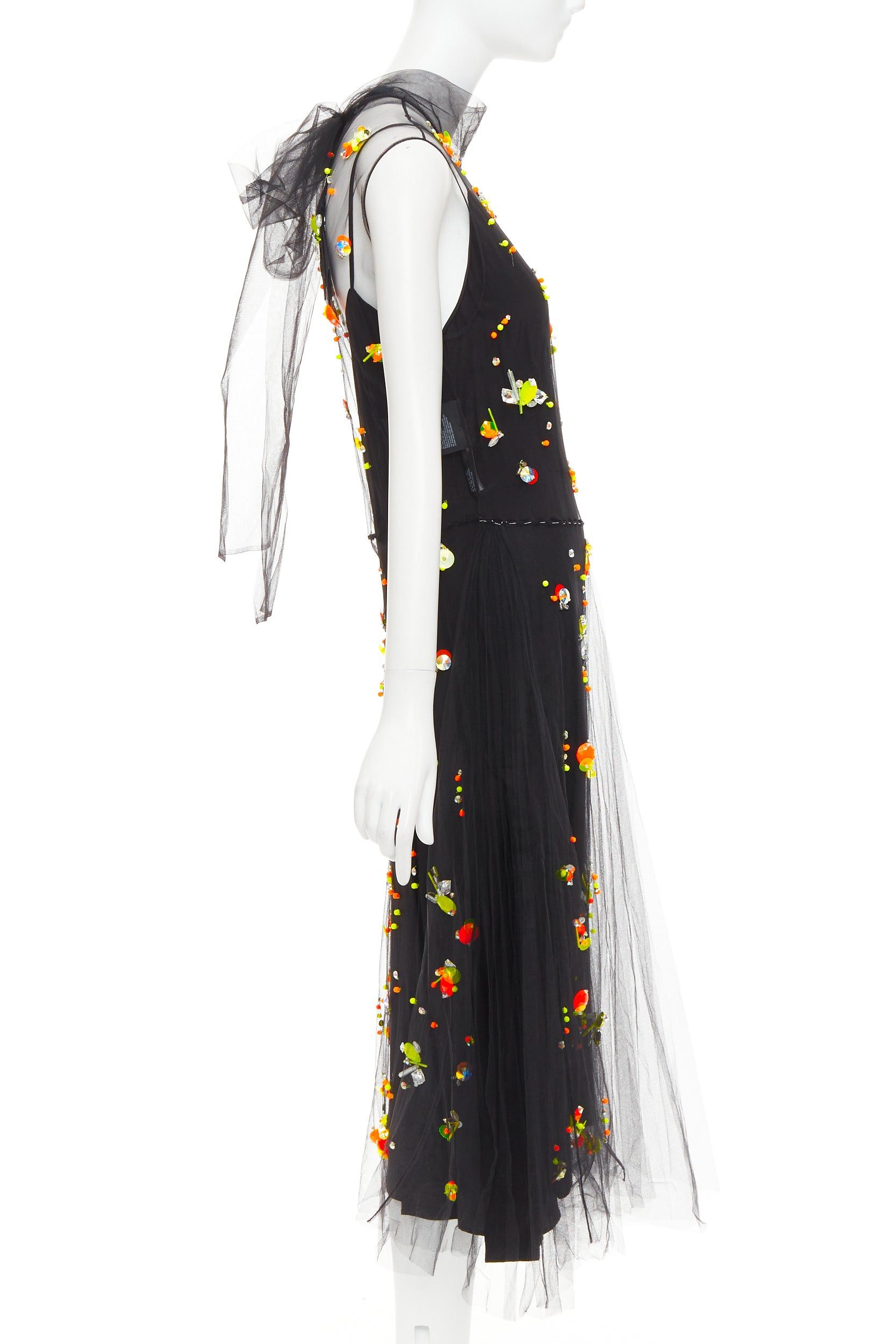 Prada rare PRADA 2018 Runway Abito multi neon yellow orange black tulle sporty logo dress IT42 M Size M / US 6-8 / IT 42-44 - 4 Thumbnail