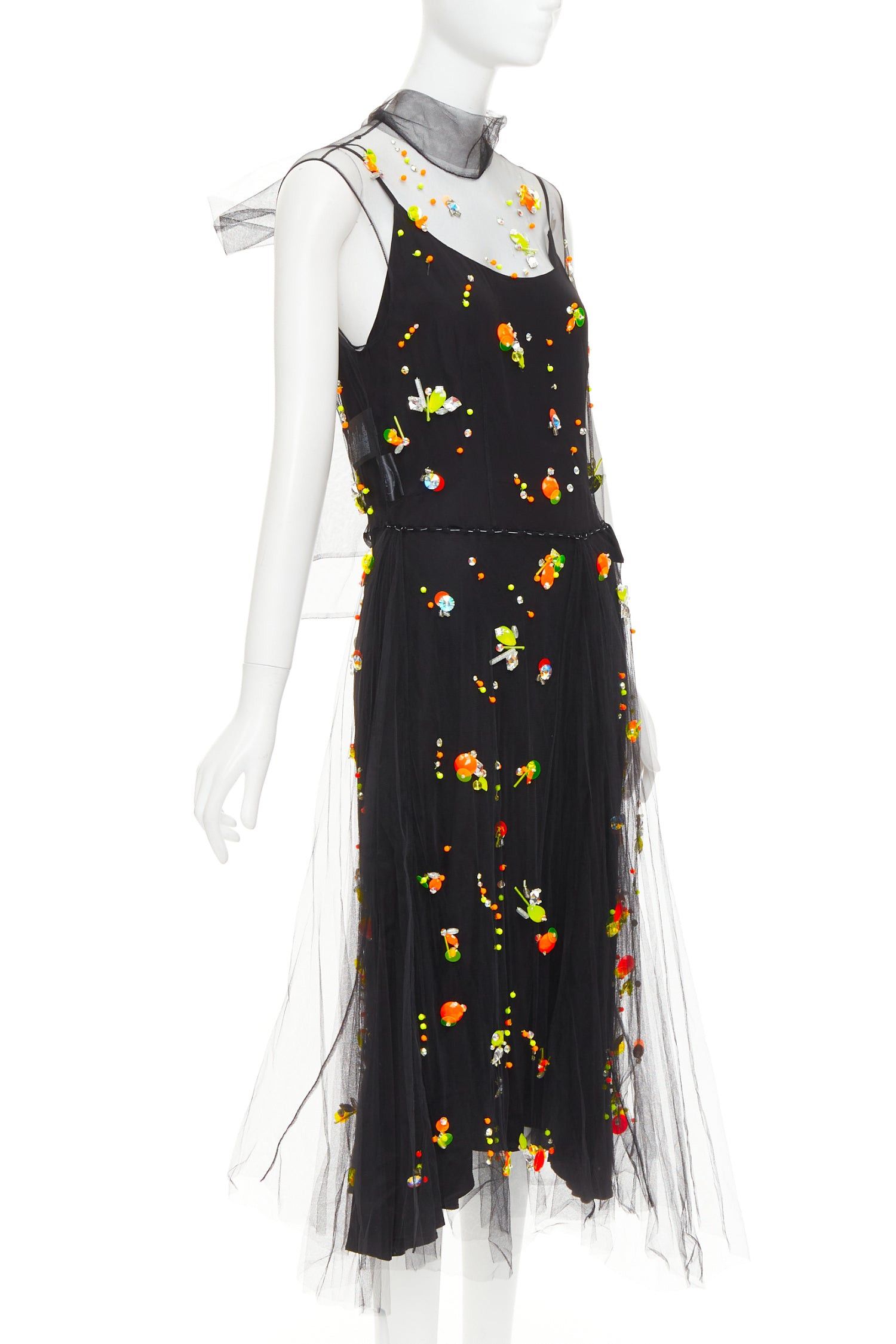 Prada rare PRADA 2018 Runway Abito multi neon yellow orange black tulle sporty logo dress IT42 M Size M / US 6-8 / IT 42-44 - 3 Thumbnail