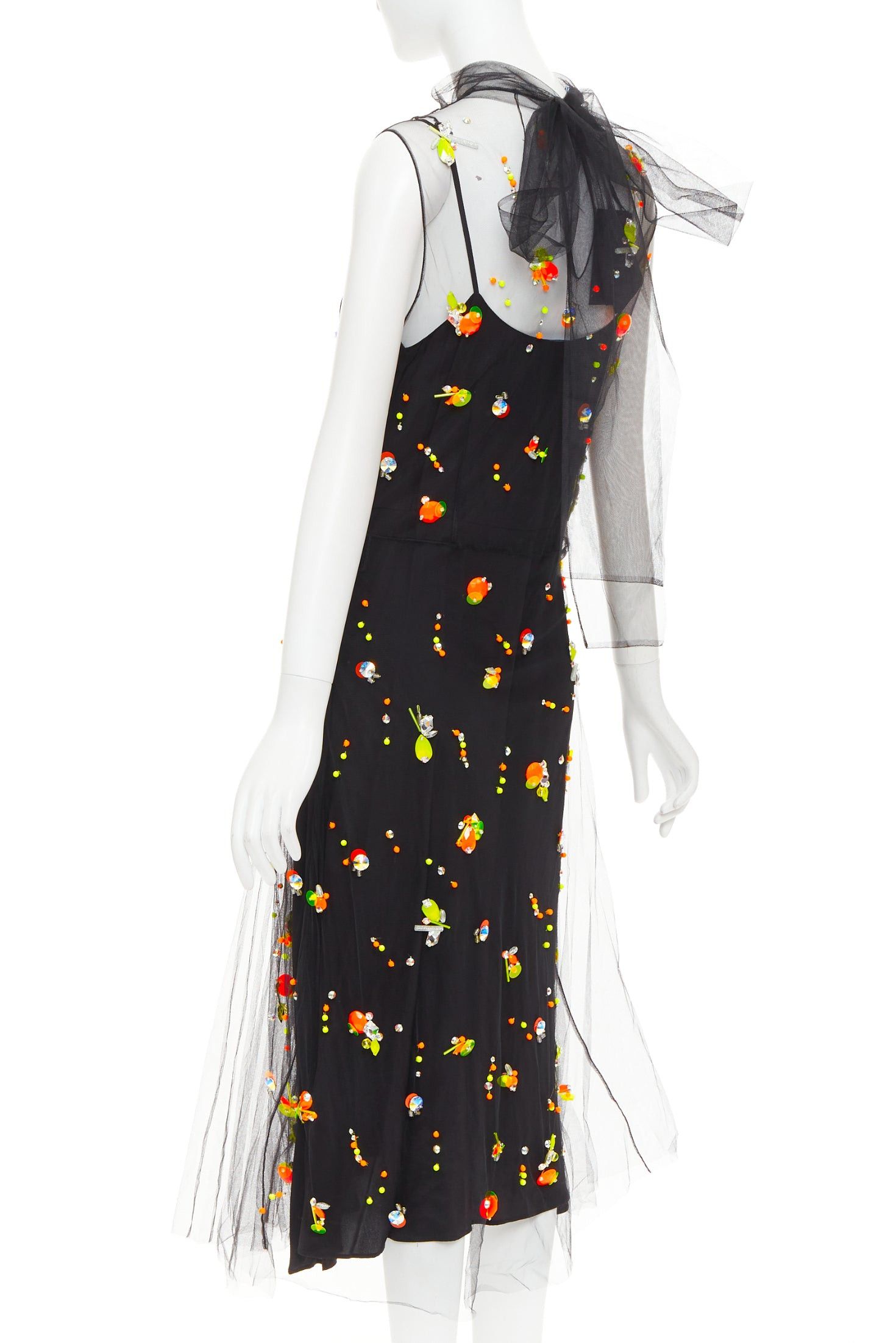 Prada rare PRADA 2018 Runway Abito multi neon yellow orange black tulle sporty logo dress IT42 M Size M / US 6-8 / IT 42-44 - 6 Thumbnail