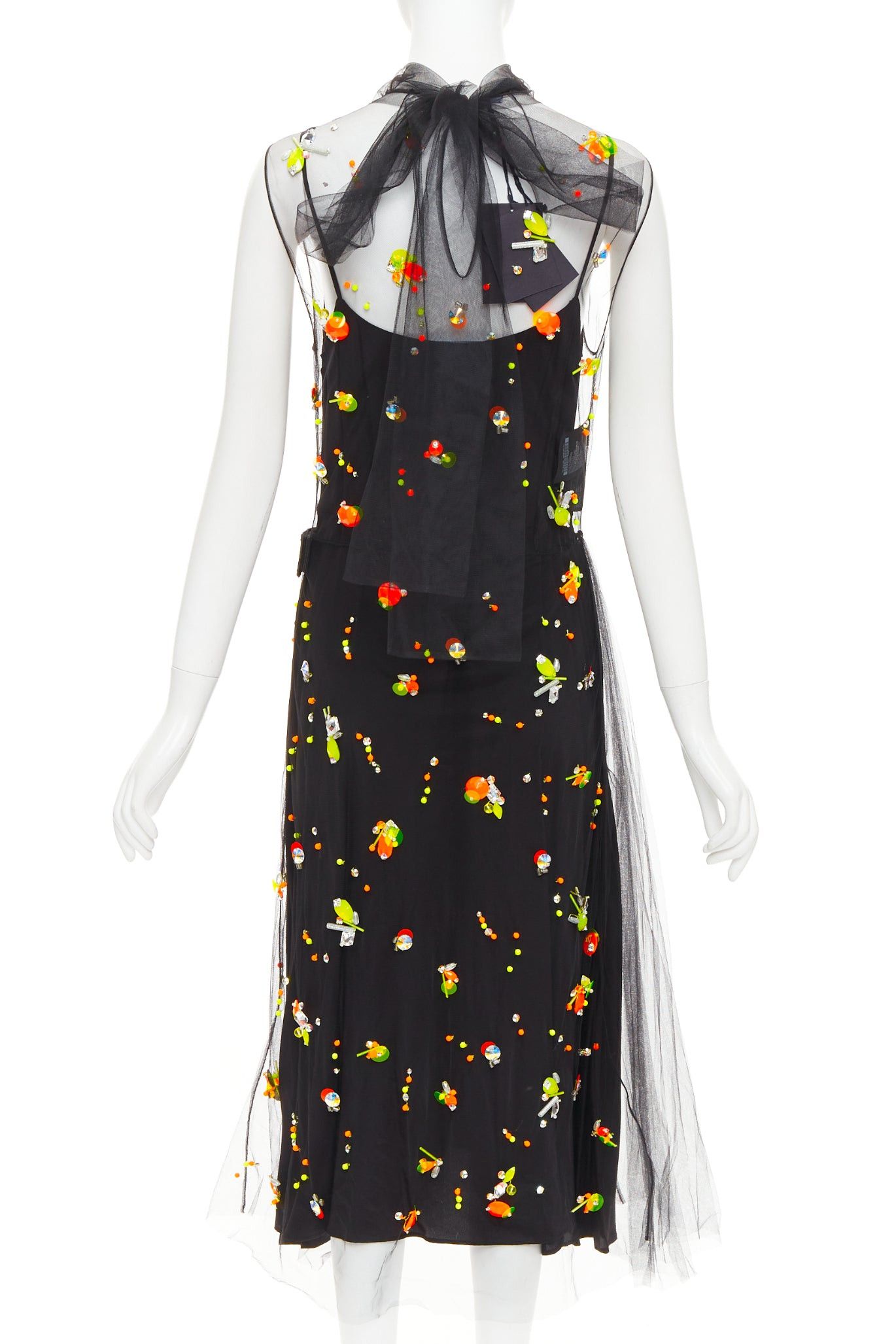 Prada rare PRADA 2018 Runway Abito multi neon yellow orange black tulle sporty logo dress IT42 M Size M / US 6-8 / IT 42-44 - 5 Thumbnail