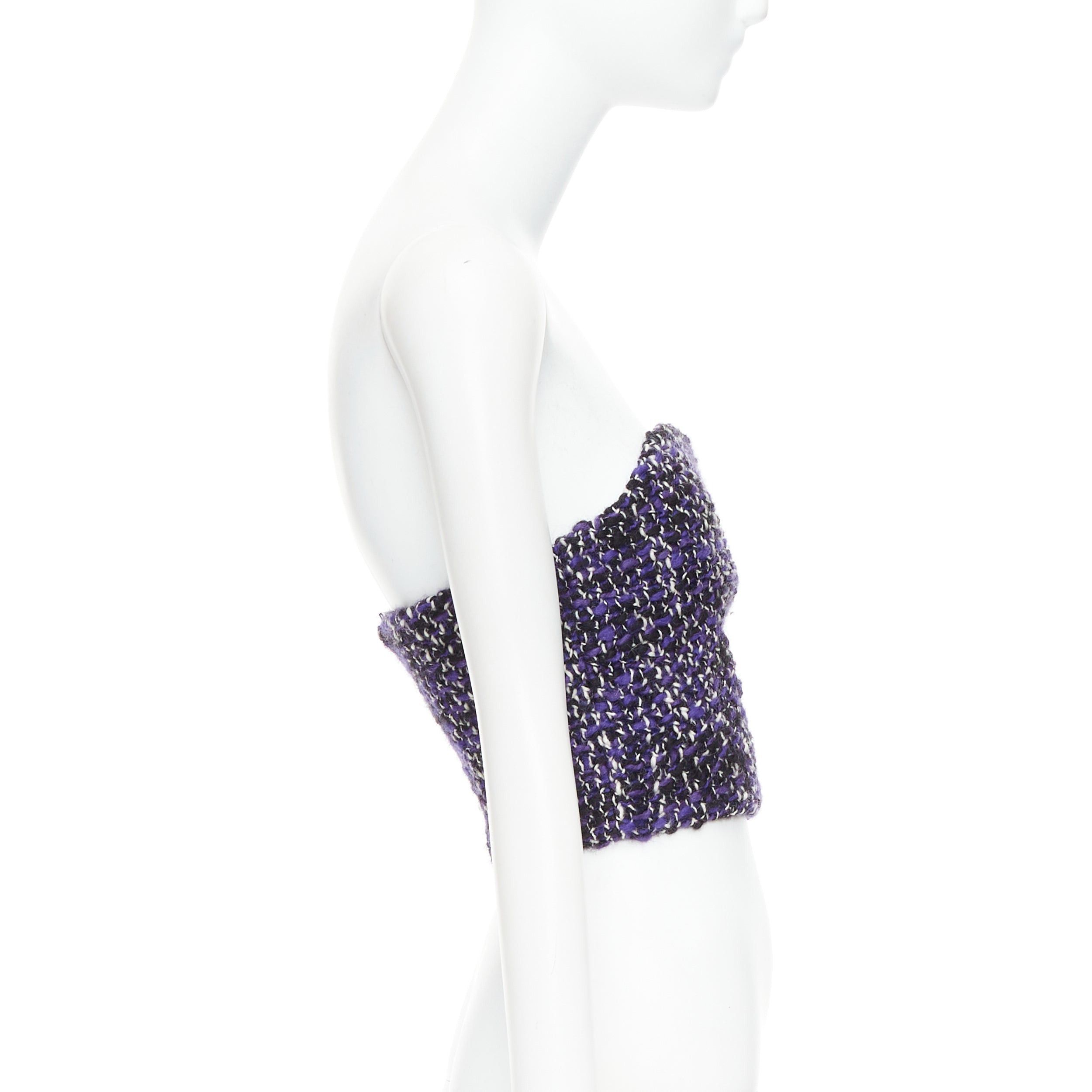 Prada PRADA 2018 Runway purple wool tweed rubber badge strapless bustier tube top IT40 S Size S / US 4 / IT 40 - 4 Thumbnail