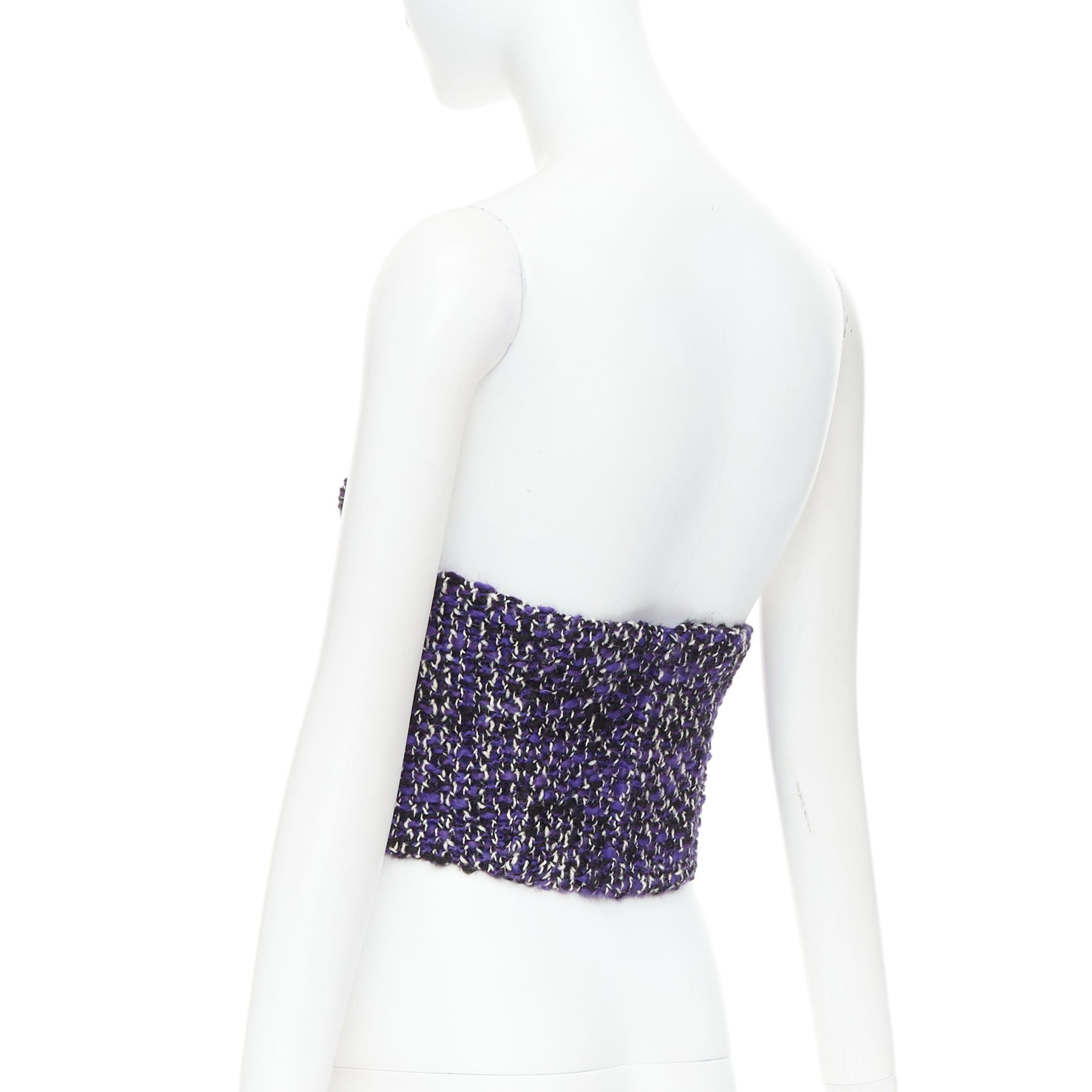 Prada PRADA 2018 Runway purple wool tweed rubber badge strapless bustier tube top IT40 S Size S / US 4 / IT 40 - 6 Thumbnail