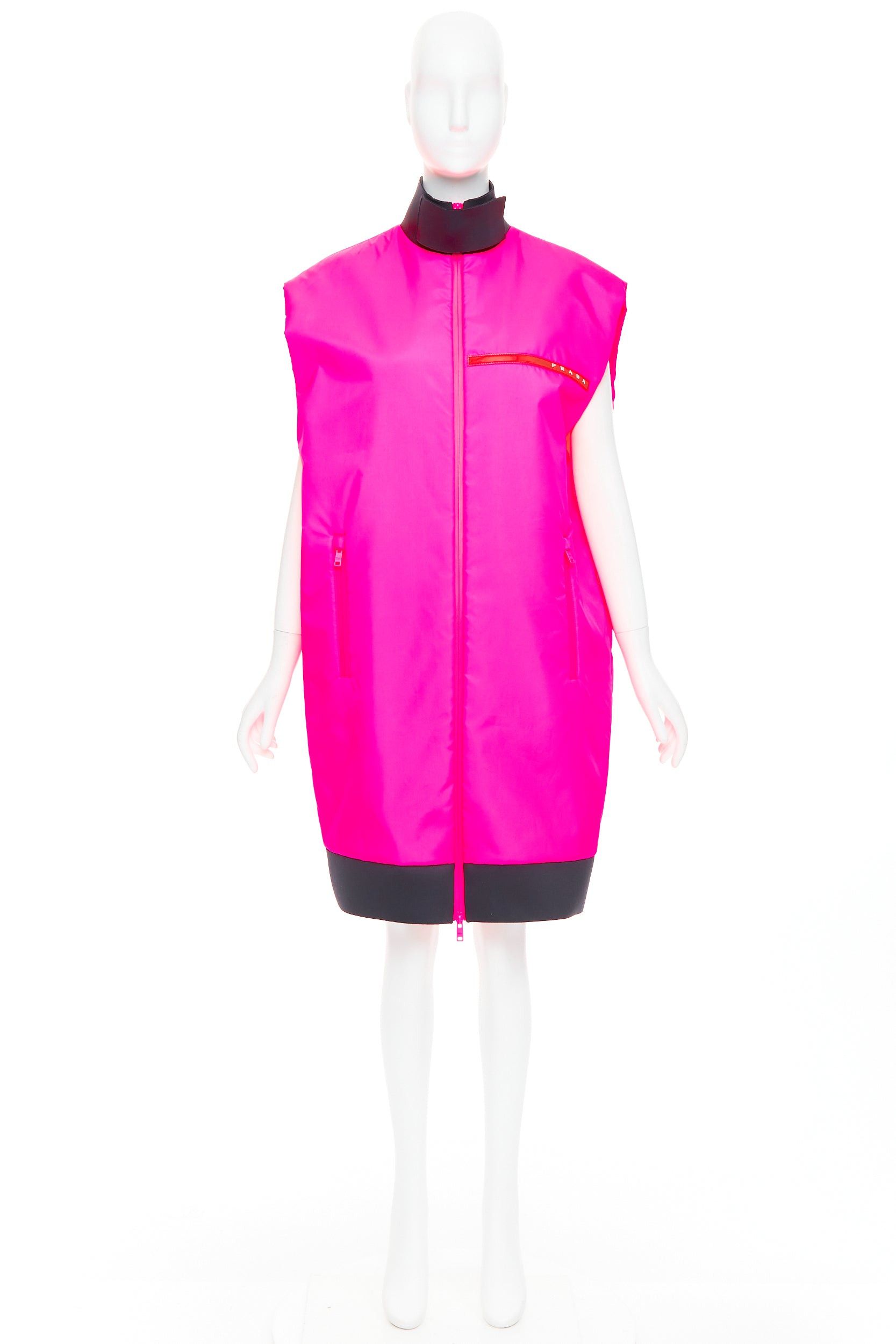 Prada rare PRADA 2018 Runway Look48 neon pink red zip vest dress IT38 XS Celine Dion Size XS / US 0-2 / IT 36-38 - 9 Thumbnail