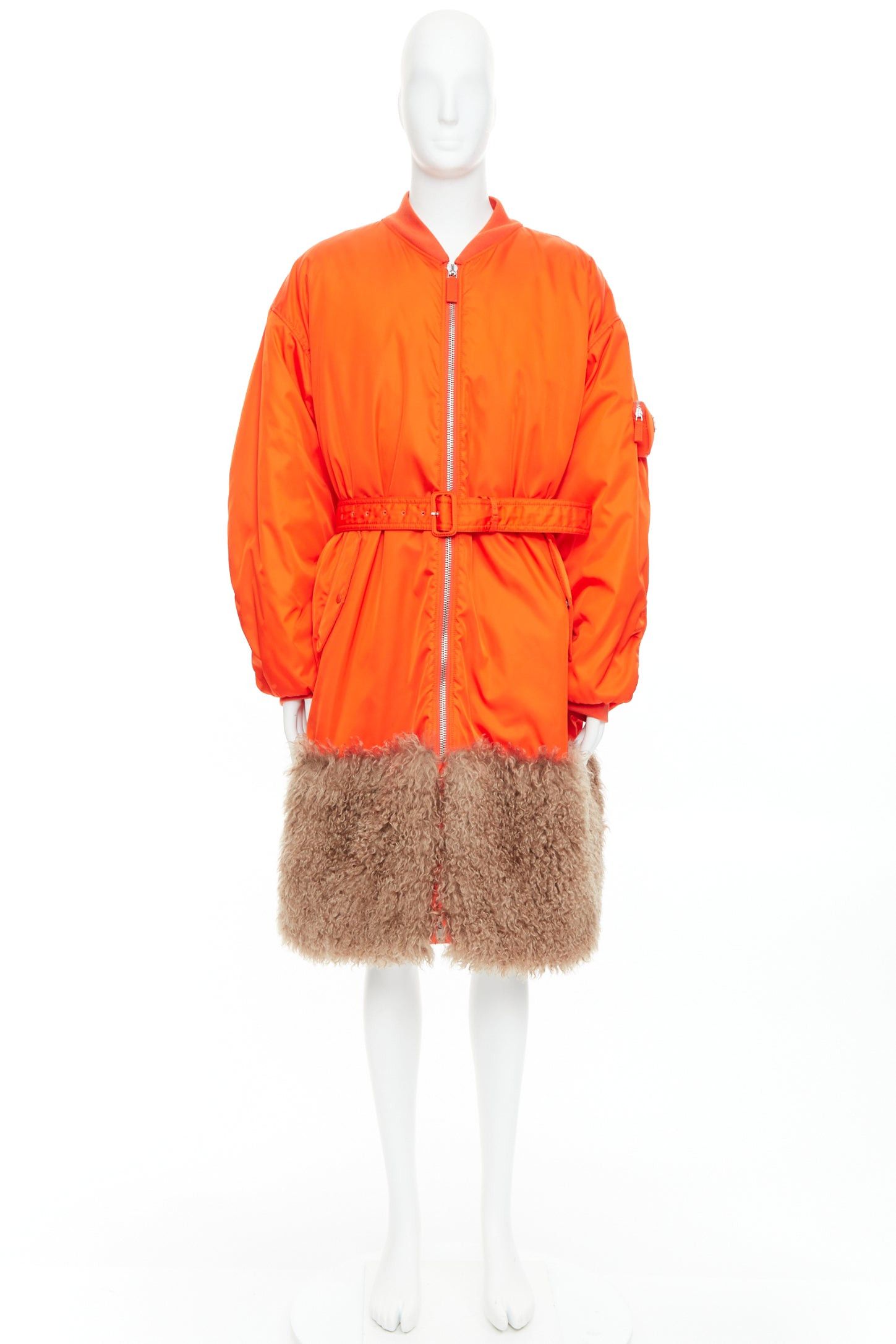 Prada PRADA 2022 Raf Simons Runway orange faux fur hem belted bomber coat M Size US M / EU 48-50 / 2 - 9 Thumbnail