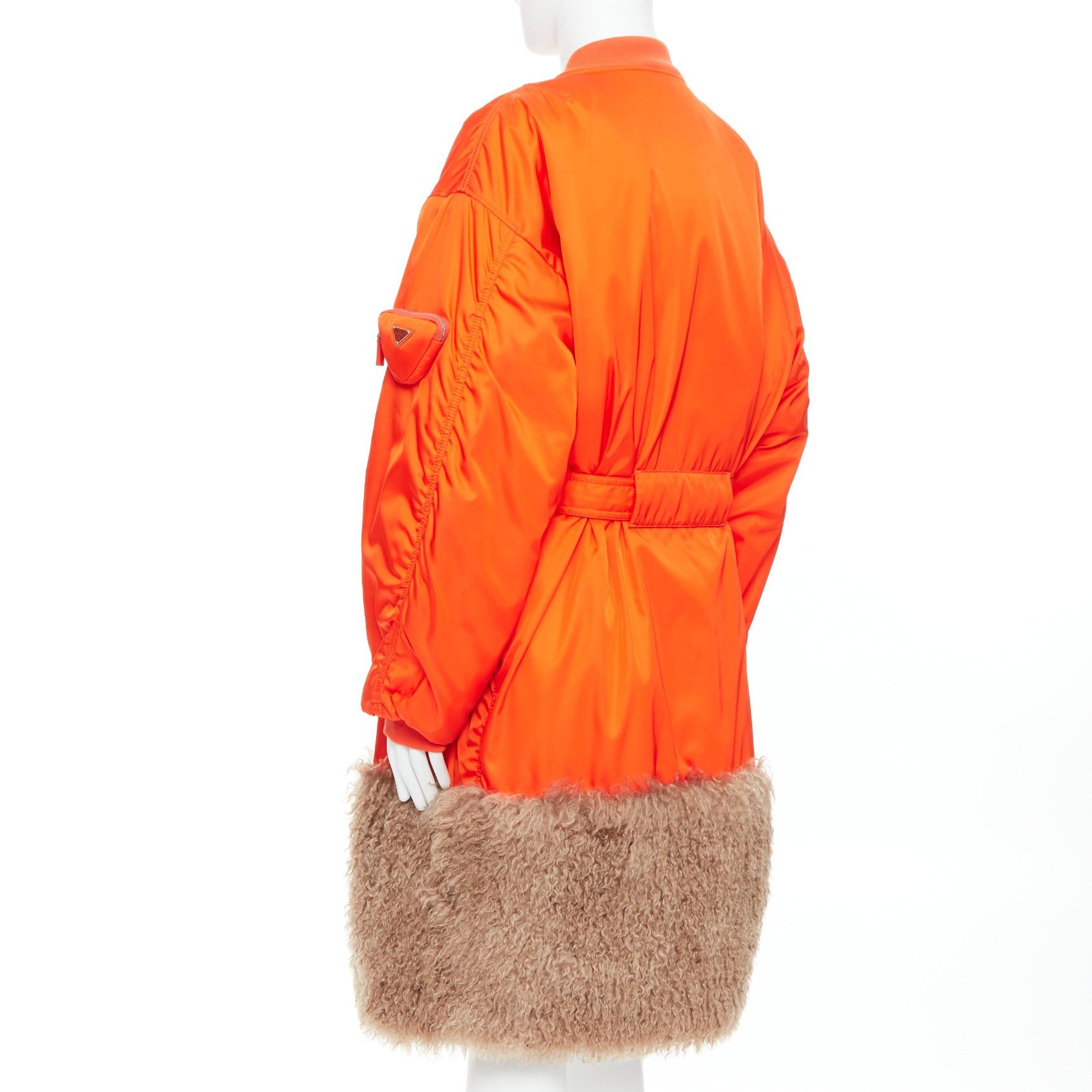 Prada PRADA 2022 Raf Simons Runway orange faux fur hem belted bomber coat M Size US M / EU 48-50 / 2 - 6 Thumbnail