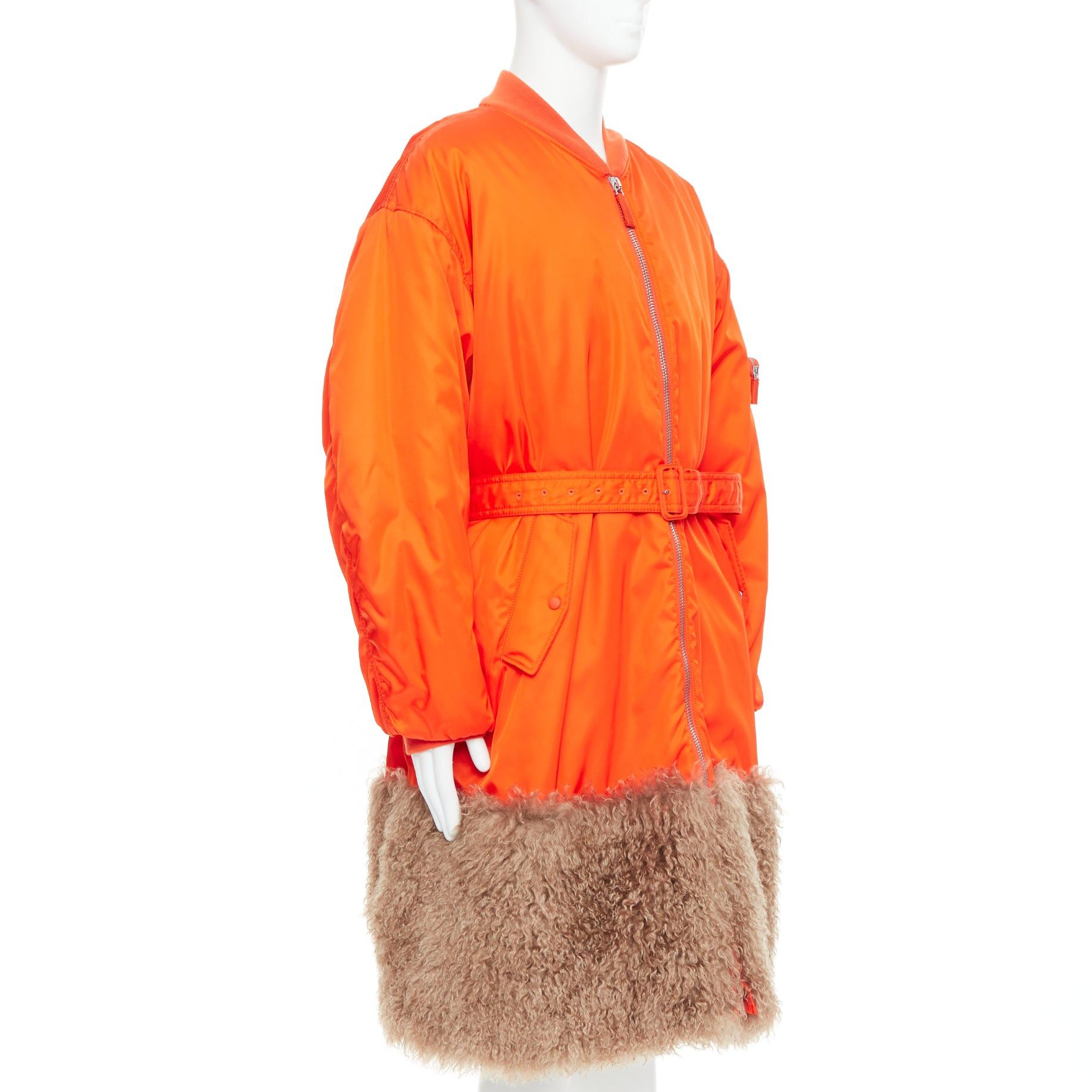 Prada PRADA 2022 Raf Simons Runway orange faux fur hem belted bomber coat M Size US M / EU 48-50 / 2 - 3 Thumbnail