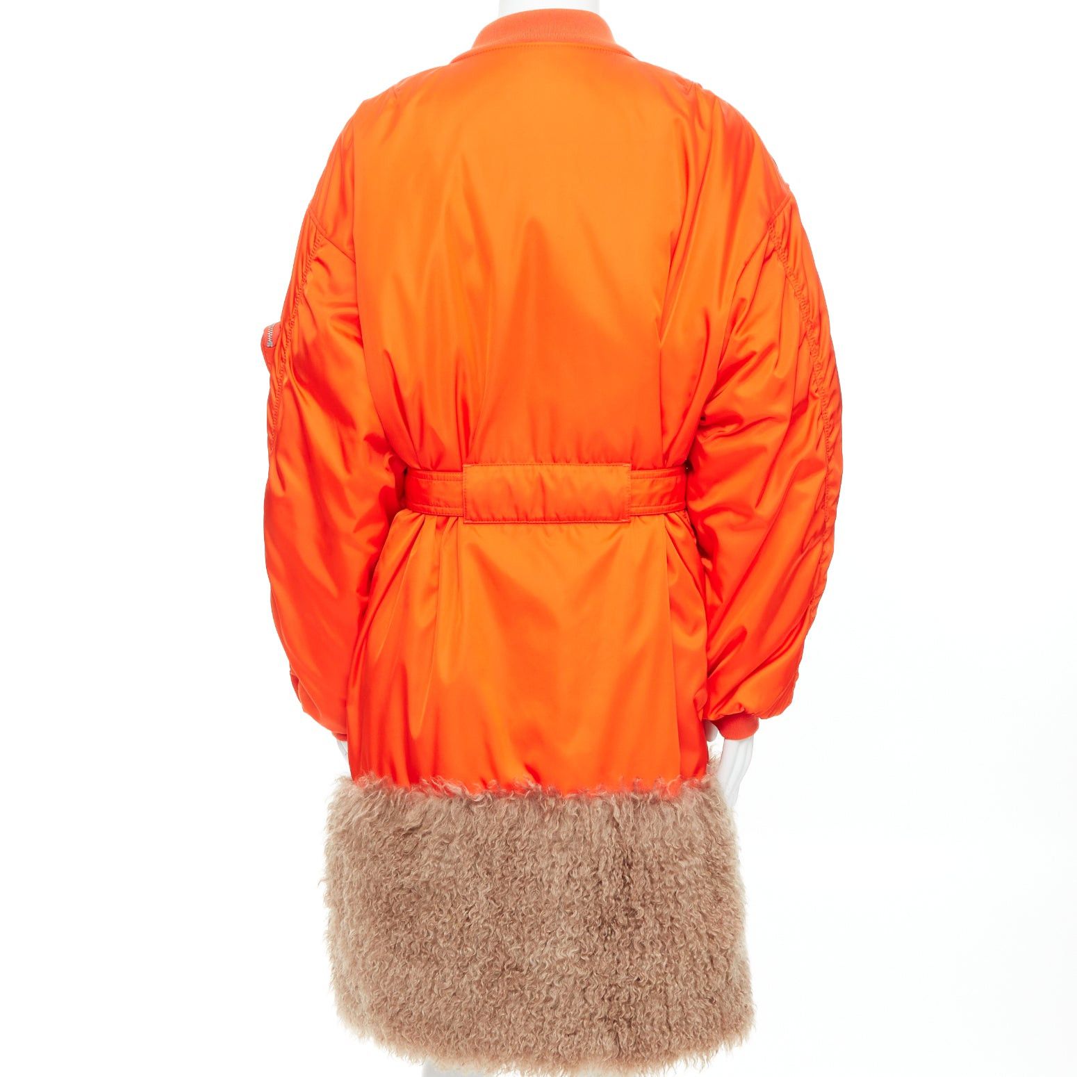 Prada PRADA 2022 Raf Simons Runway orange faux fur hem belted bomber coat M Size US M / EU 48-50 / 2 - 5 Thumbnail