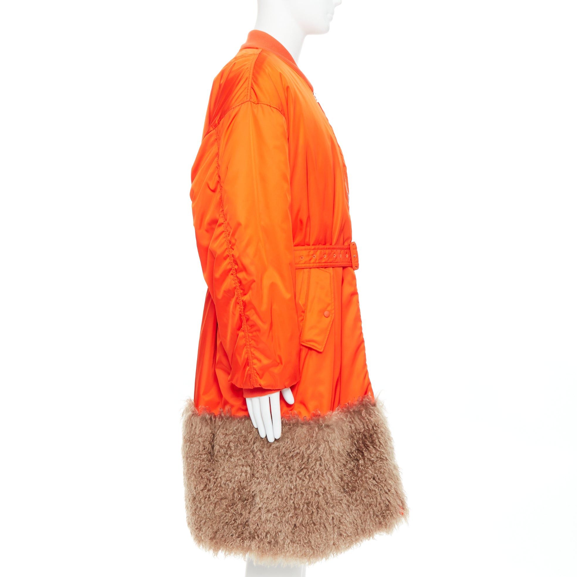 Prada PRADA 2022 Raf Simons Runway orange faux fur hem belted bomber coat M Size US M / EU 48-50 / 2 - 4 Thumbnail