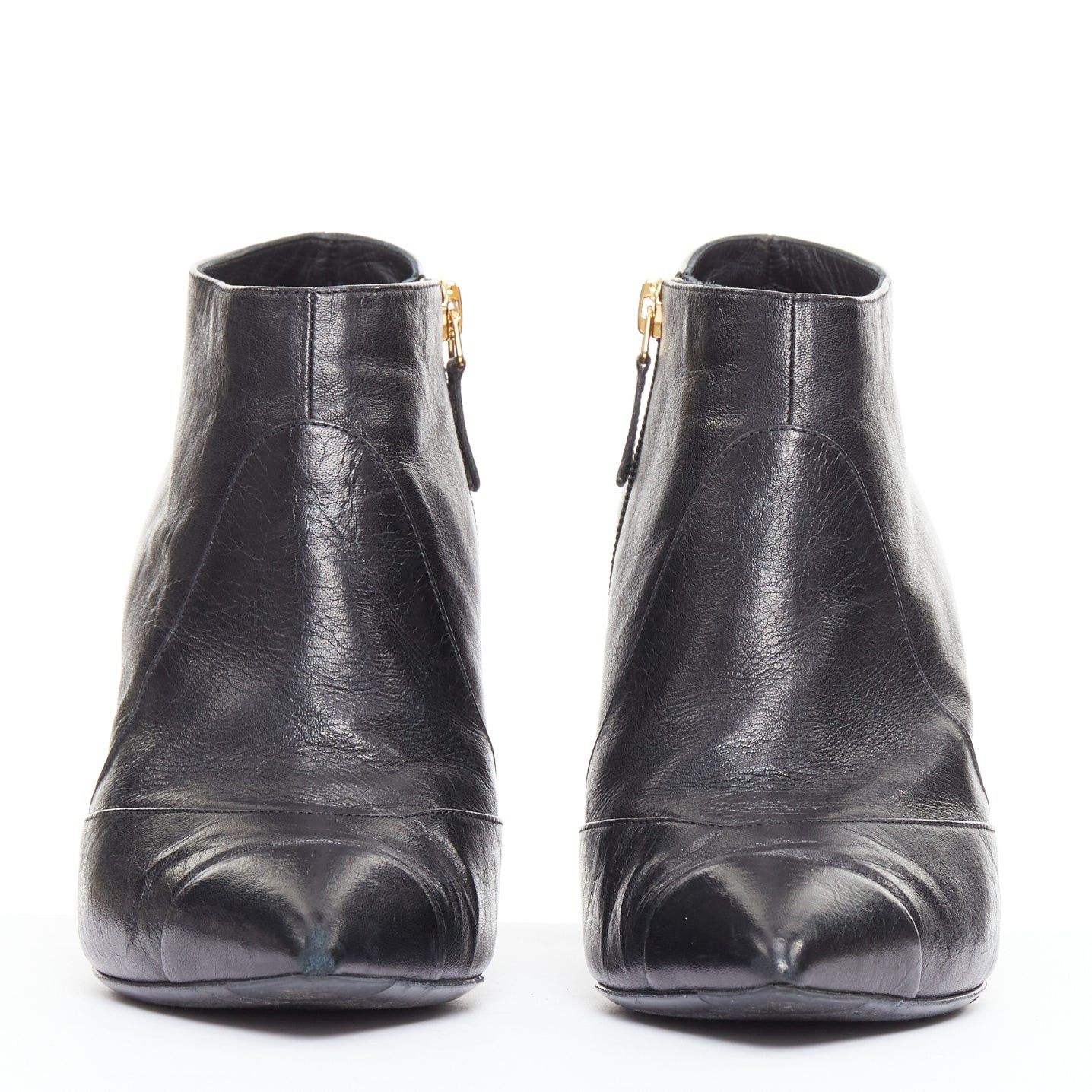 Chanel CHANEL 15C black calfskin faux pearl high cone heeled ankle boots EU38 Size US 8 / IT 38 - 3 Thumbnail