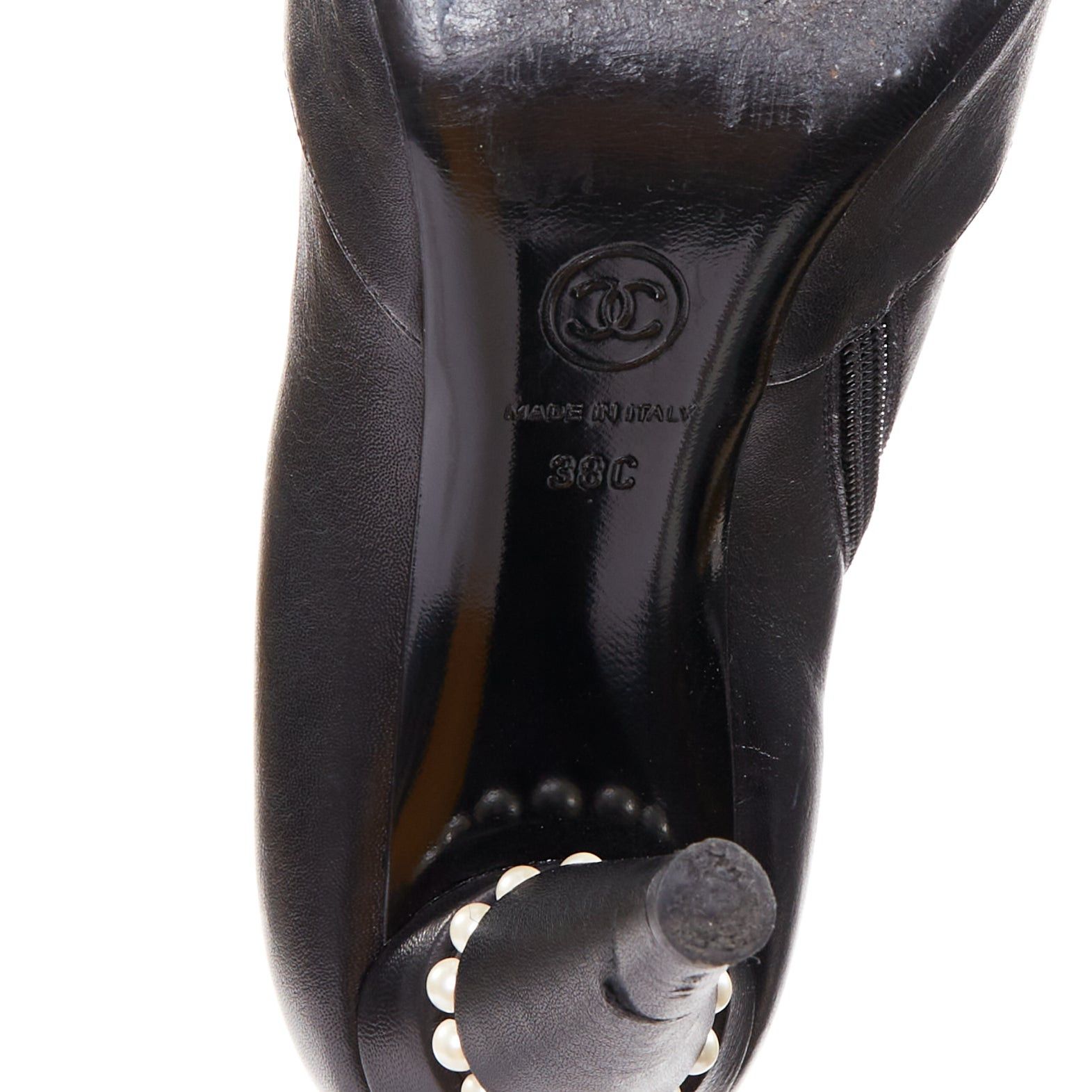 Chanel CHANEL 15C black calfskin faux pearl high cone heeled ankle boots EU38 Size US 8 / IT 38 - 10 Thumbnail