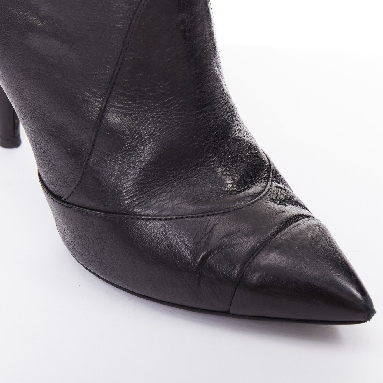 Chanel CHANEL 15C black calfskin faux pearl high cone heeled ankle boots EU38 Size US 8 / IT 38 - 7 Thumbnail