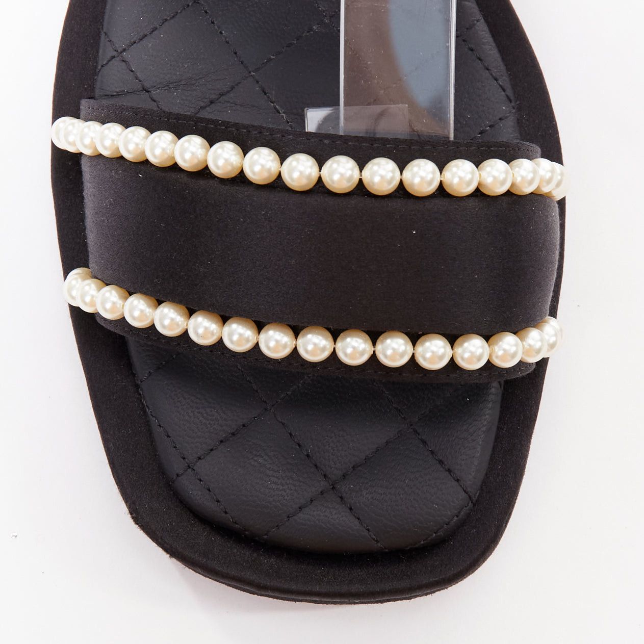 Chanel CHANEL 2022 black pearl embellished satin CC flat dad sandals EU36.5 Size US 6.5 / IT 36.5 - 6 Thumbnail