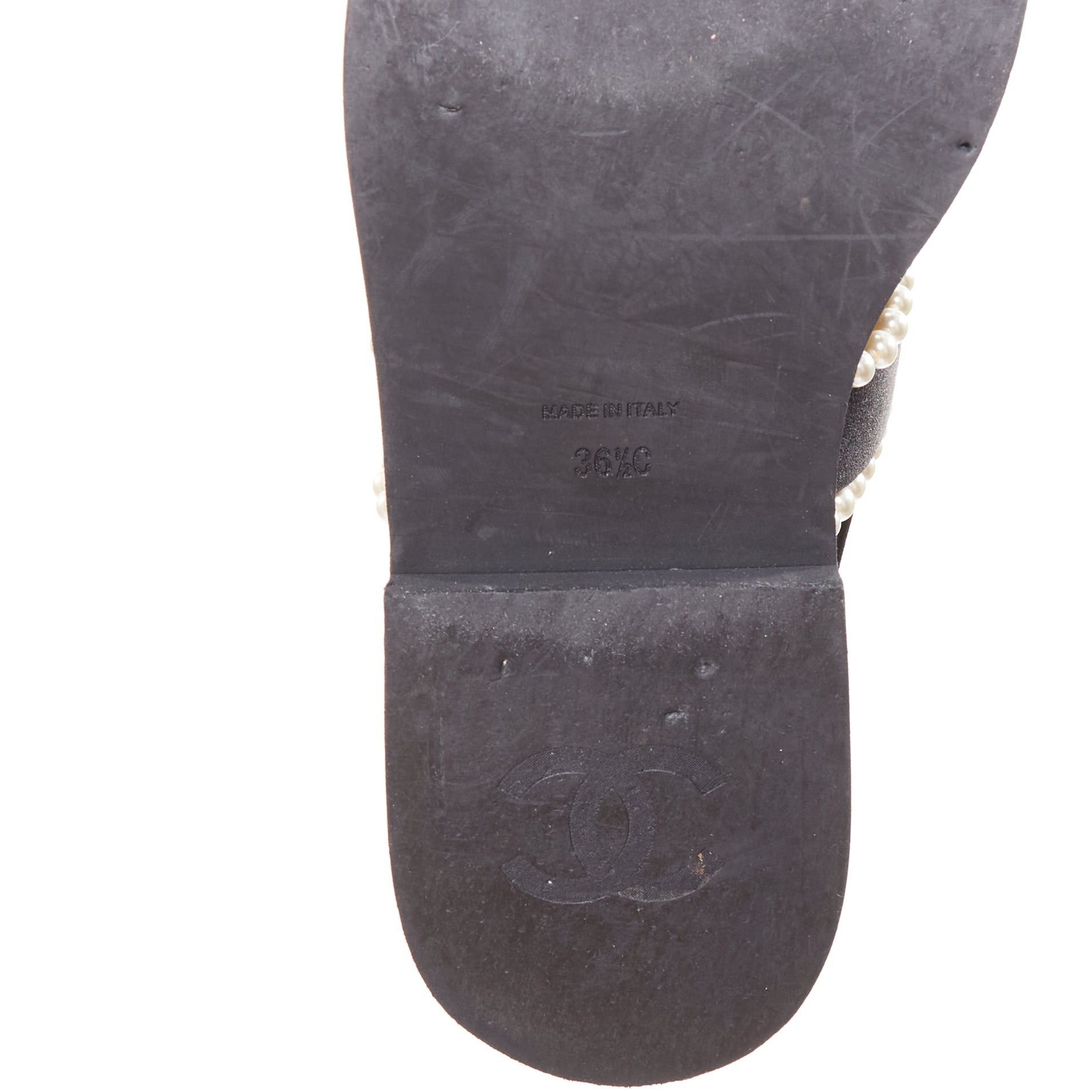 Chanel CHANEL 2022 black pearl embellished satin CC flat dad sandals EU36.5 Size US 6.5 / IT 36.5 - 10 Thumbnail