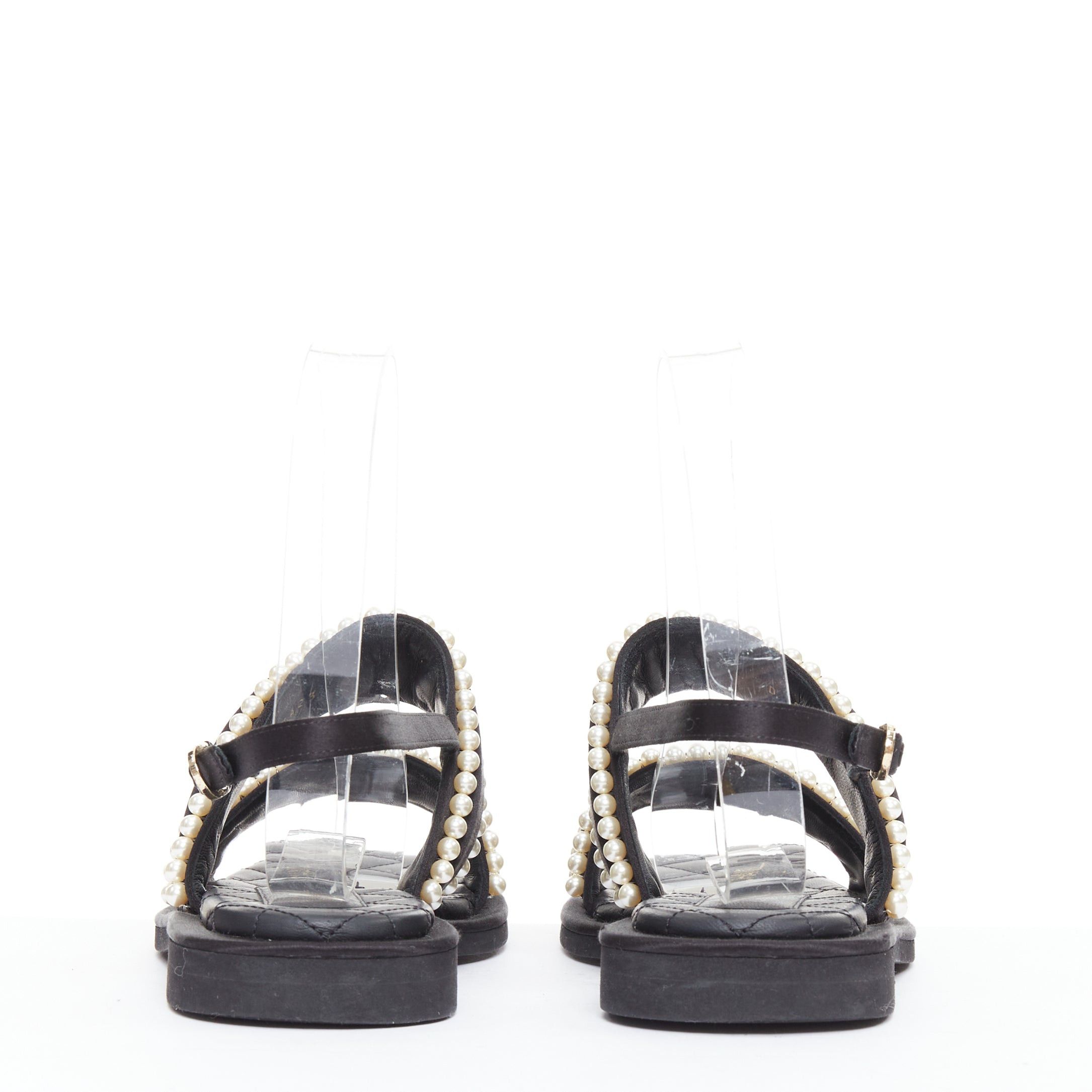 Chanel CHANEL 2022 black pearl embellished satin CC flat dad sandals EU36.5 Size US 6.5 / IT 36.5 - 5 Thumbnail