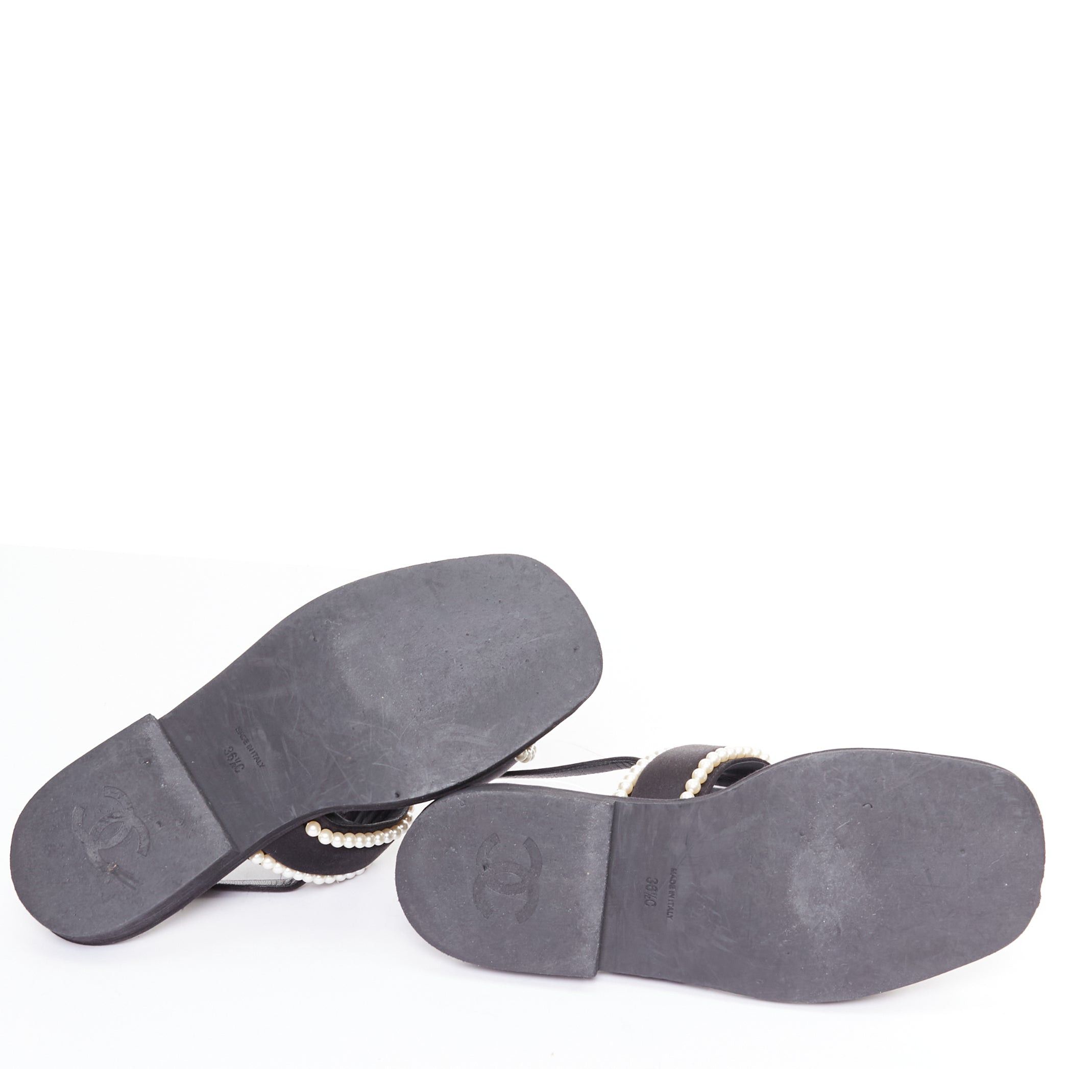 Chanel CHANEL 2022 black pearl embellished satin CC flat dad sandals EU36.5 Size US 6.5 / IT 36.5 - 11 Thumbnail