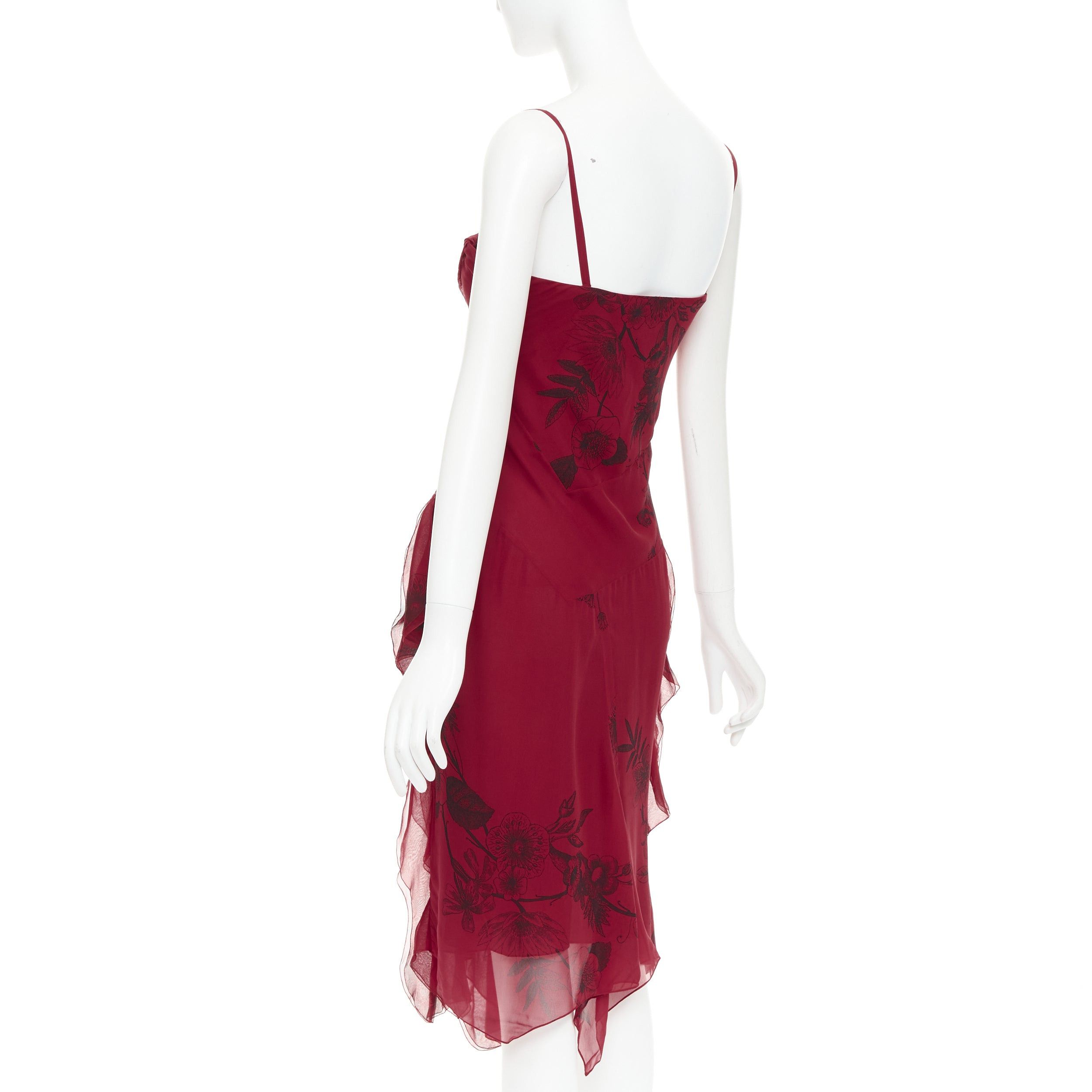 Dior CHRISTIAN DIOR 2006 John Galliano Vintage Runway red silk black floral drape dress FR34 XS Size XS / US 0-2 / IT 36-38 - 6 Thumbnail
