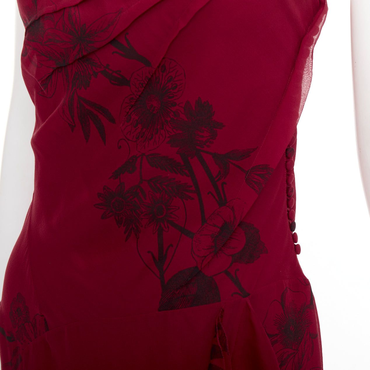 Dior CHRISTIAN DIOR 2006 John Galliano Vintage Runway red silk black floral drape dress FR34 XS Size XS / US 0-2 / IT 36-38 - 2 Thumbnail
