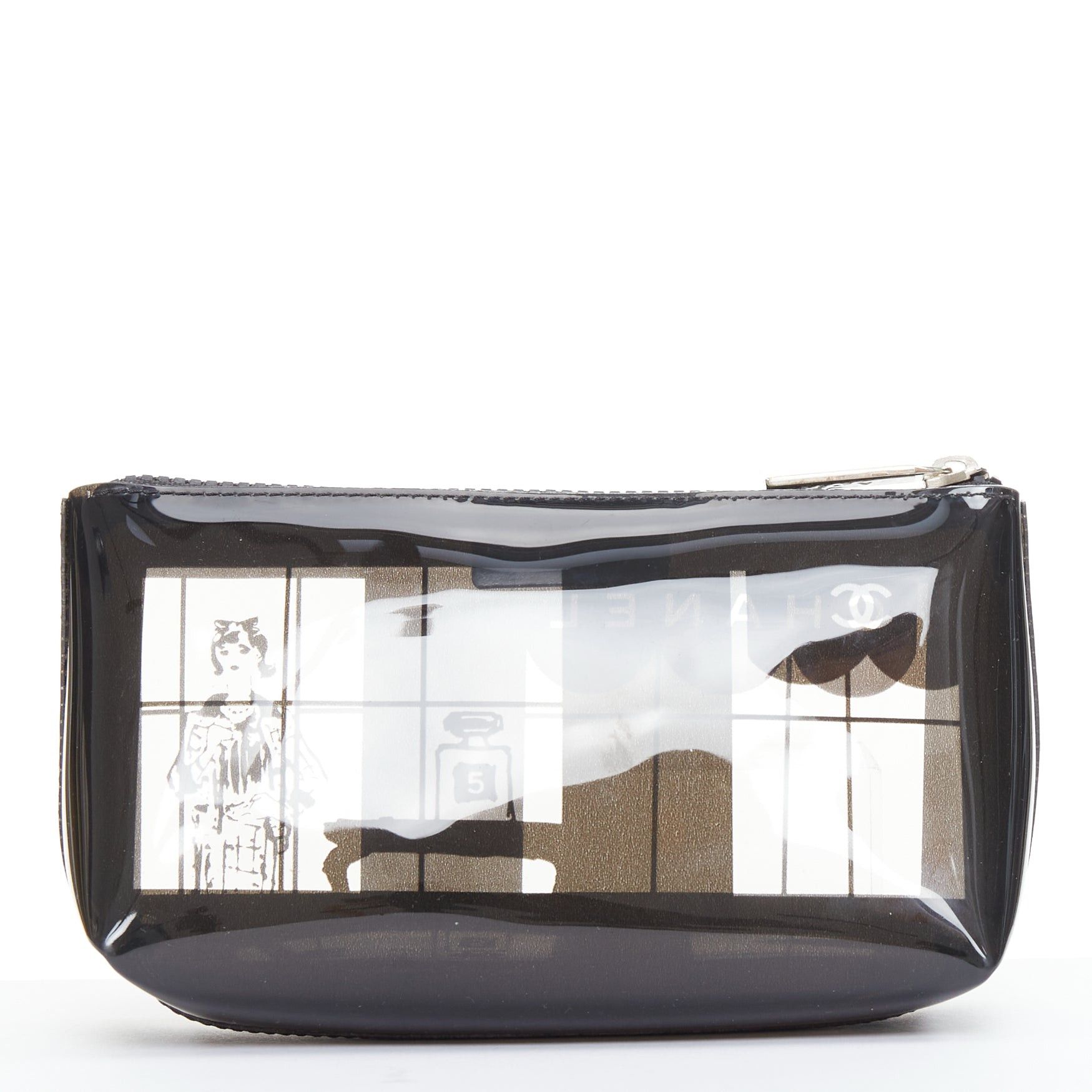 Chanel CHANEL 2003 Coco Window black clear PVC silver zip cosmetic pouch Size ONE SIZE - 3 Thumbnail