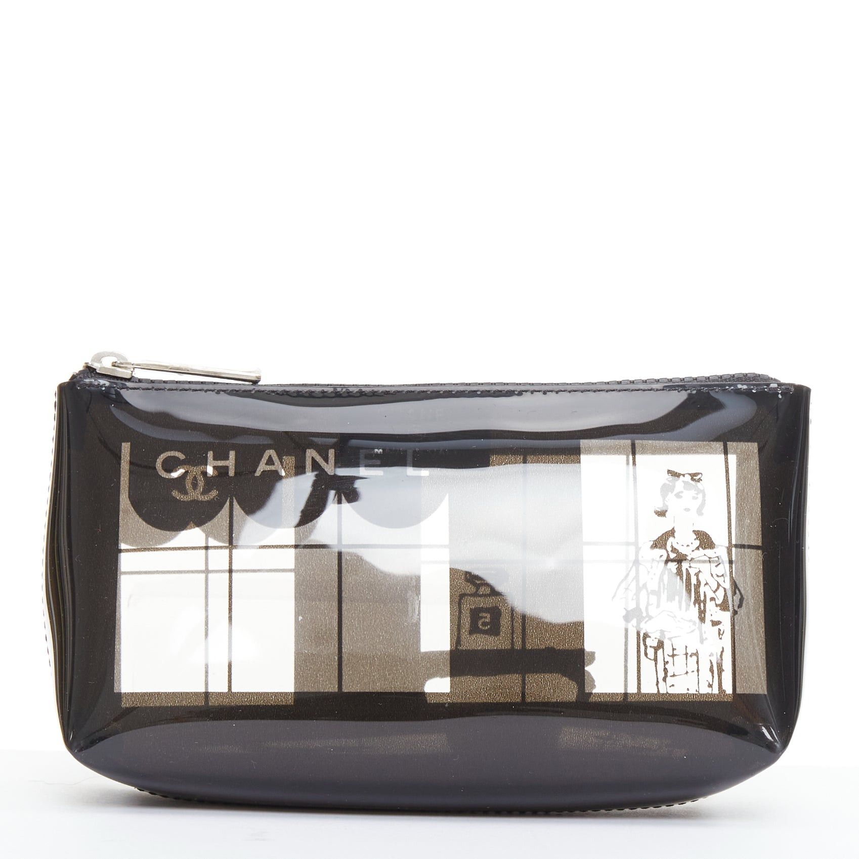Chanel CHANEL 2003 Coco Window black clear PVC silver zip cosmetic pouch Size ONE SIZE - 2 Thumbnail