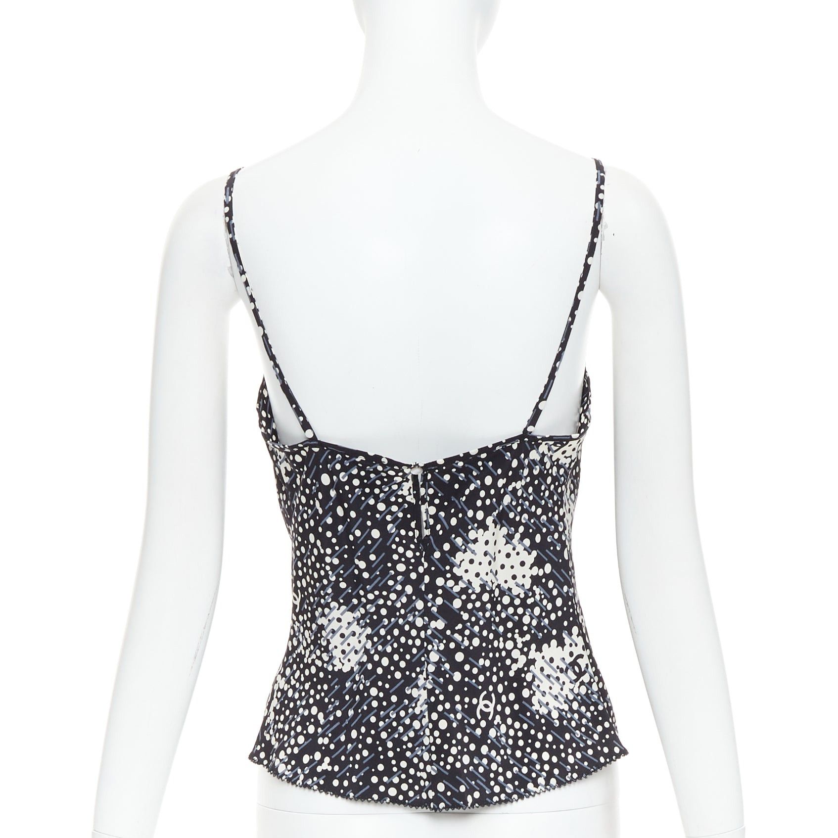 Chanel CHANEL 02A 100% silk CC logo polka dot pearl trim camisole FR40 S Size M / US 6-8 / IT 42-44 - 5 Thumbnail
